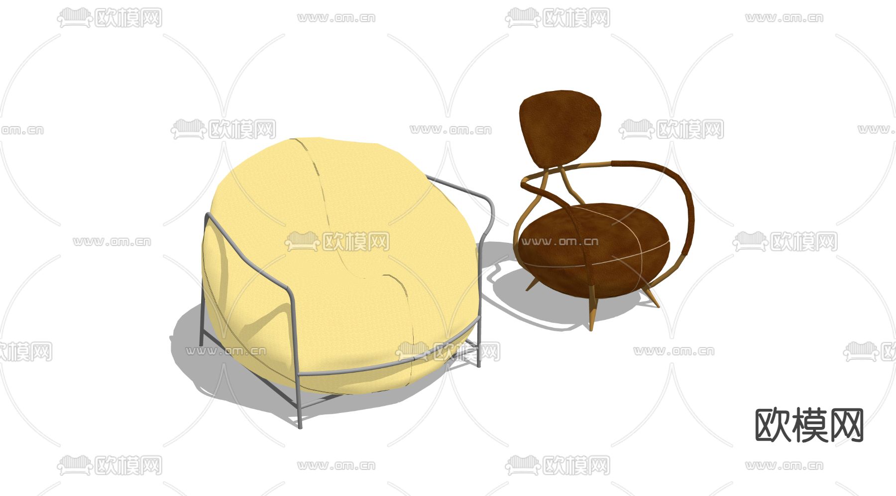 后现代单人沙发su模型下载（渲染图2）