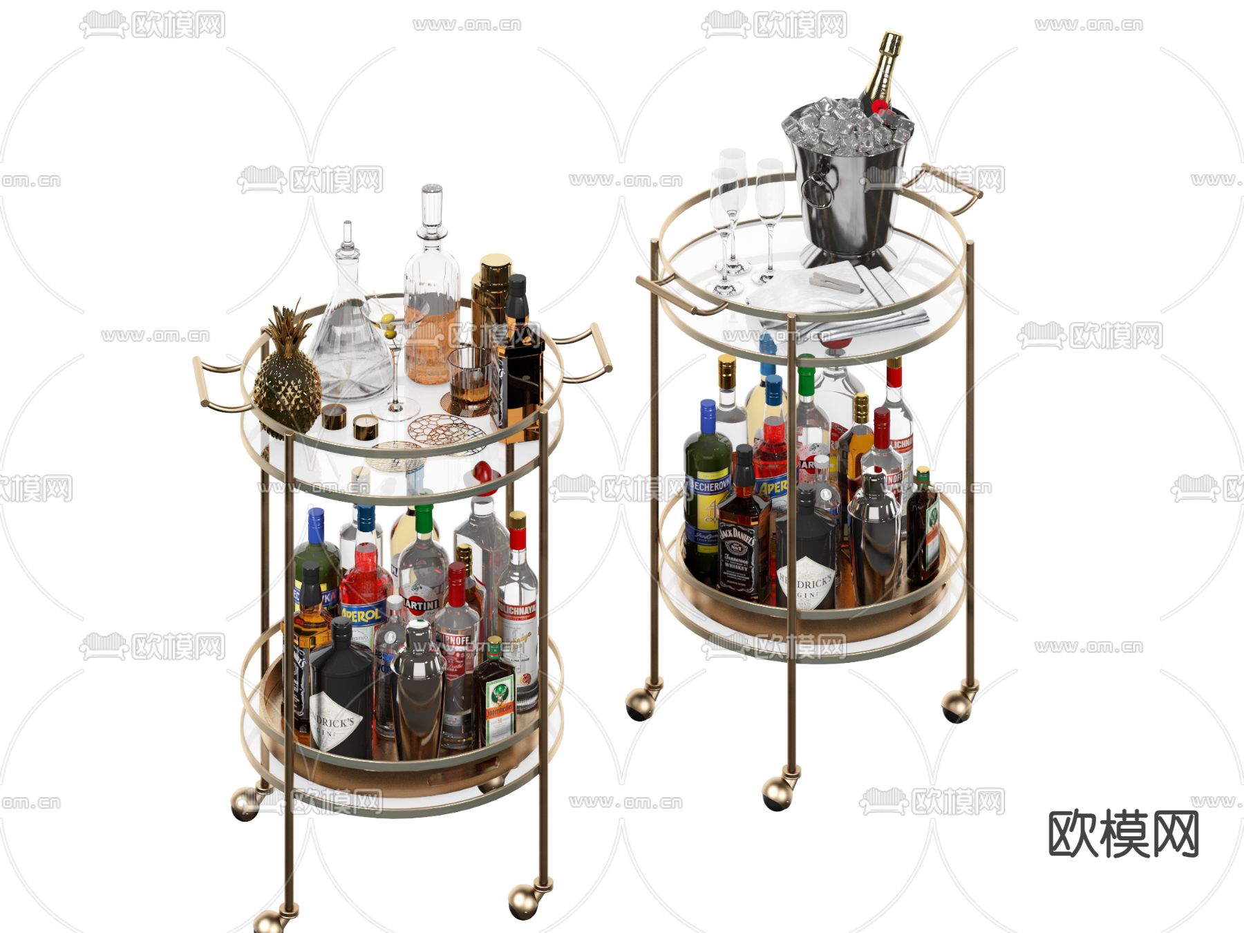 红酒推车酒架su模型下载（渲染图1）