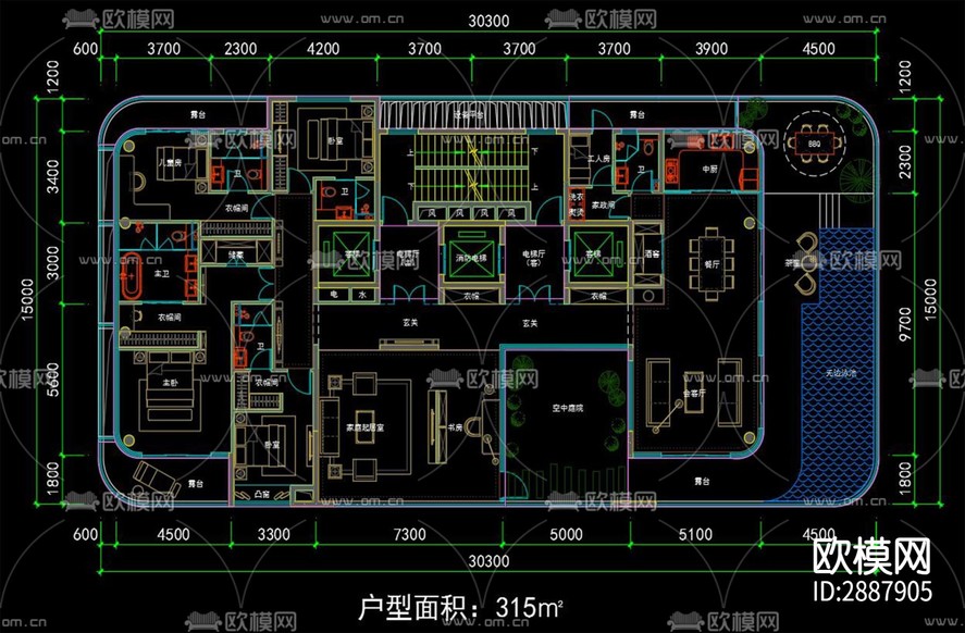 第四代住宅設(shè)計(jì)CAD施工圖下載(渲染圖3)