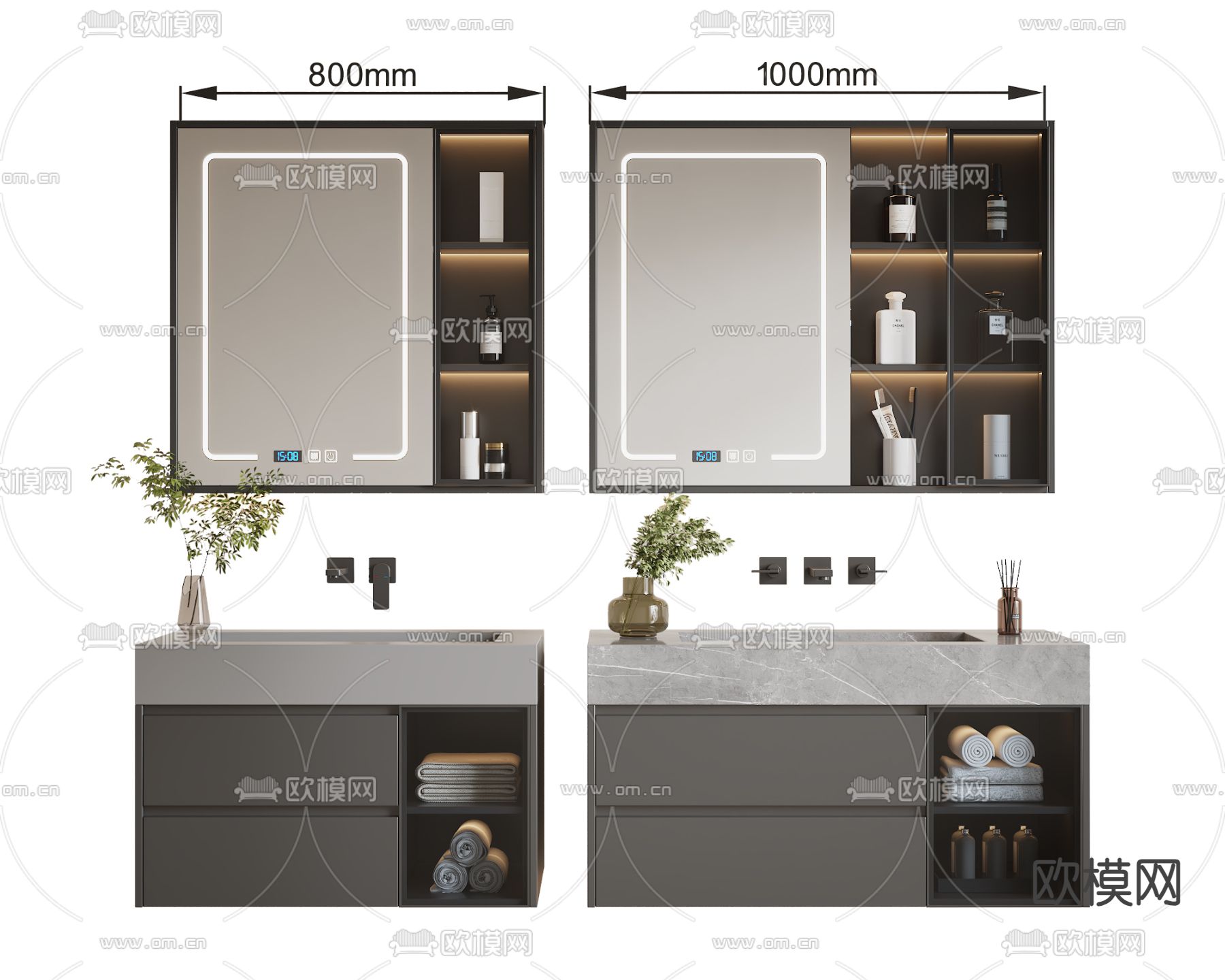 现代浴室柜 洗手台 洗手盆3d模型下载（渲染图3）