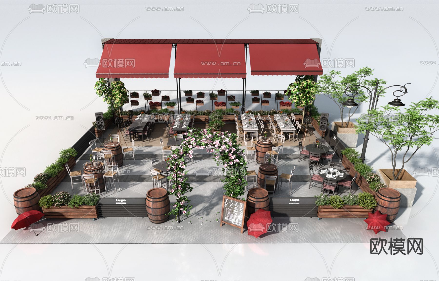 商业外摆 户外桌椅su模型下载（渲染图1）