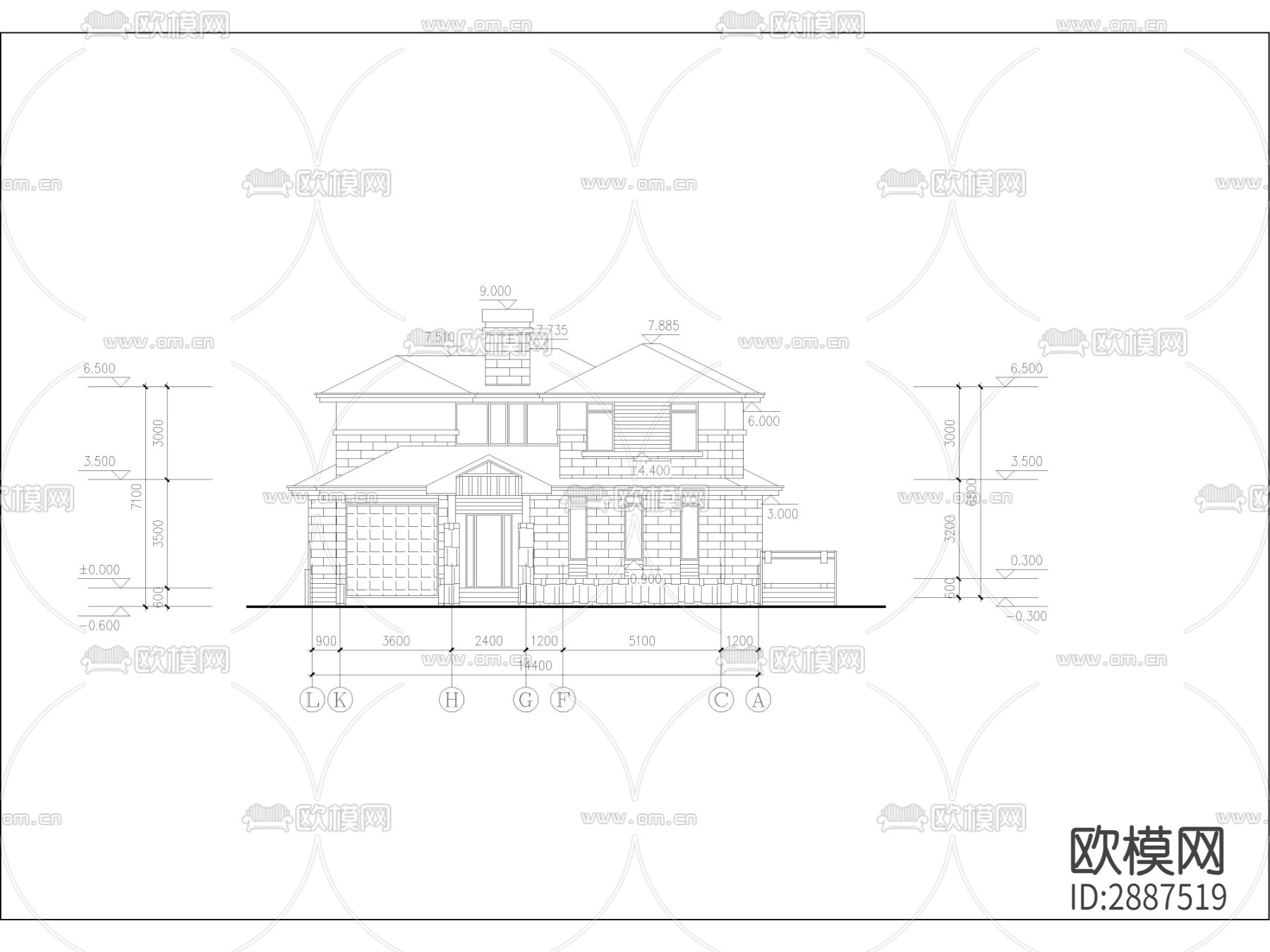 农村自建房，农村自建别墅cad施工图下载（渲染图3）