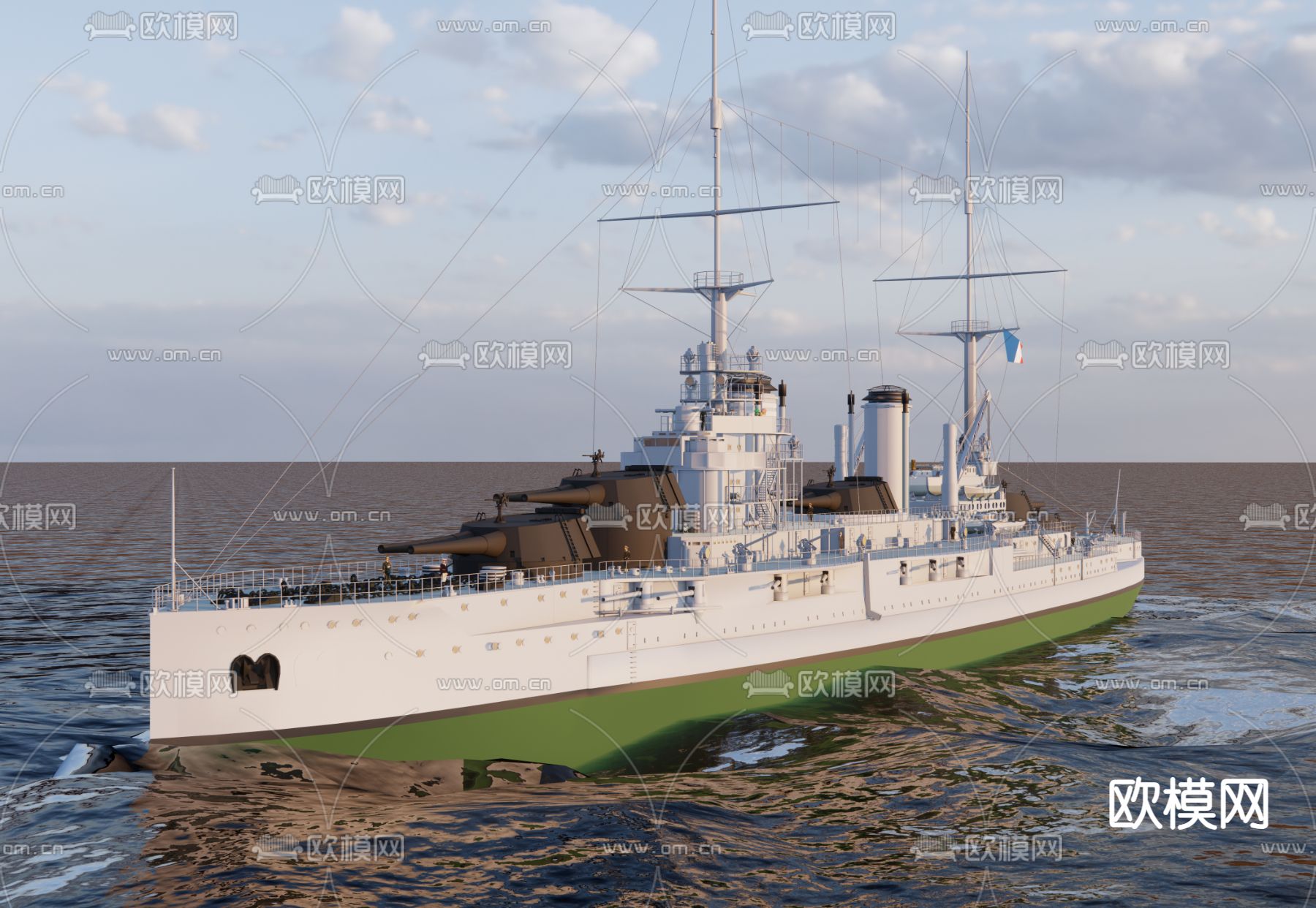 法国军舰 老式战列舰su模型下载（渲染图1）