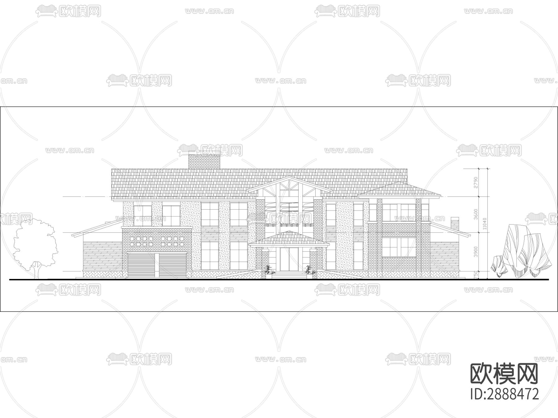 两层农村自建房，农村自建别墅cad施工图下载（渲染图2）