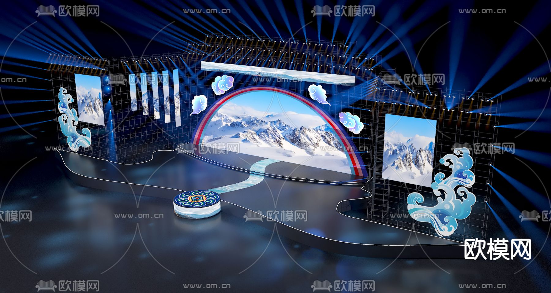 浪花舞台 藏式舞台3d模型下载（渲染图3）