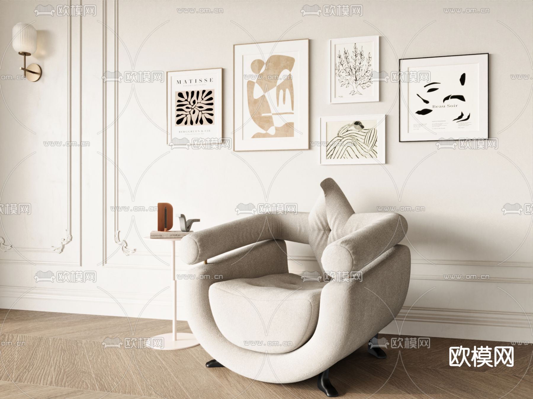 法式单人沙发su模型下载（渲染图1）