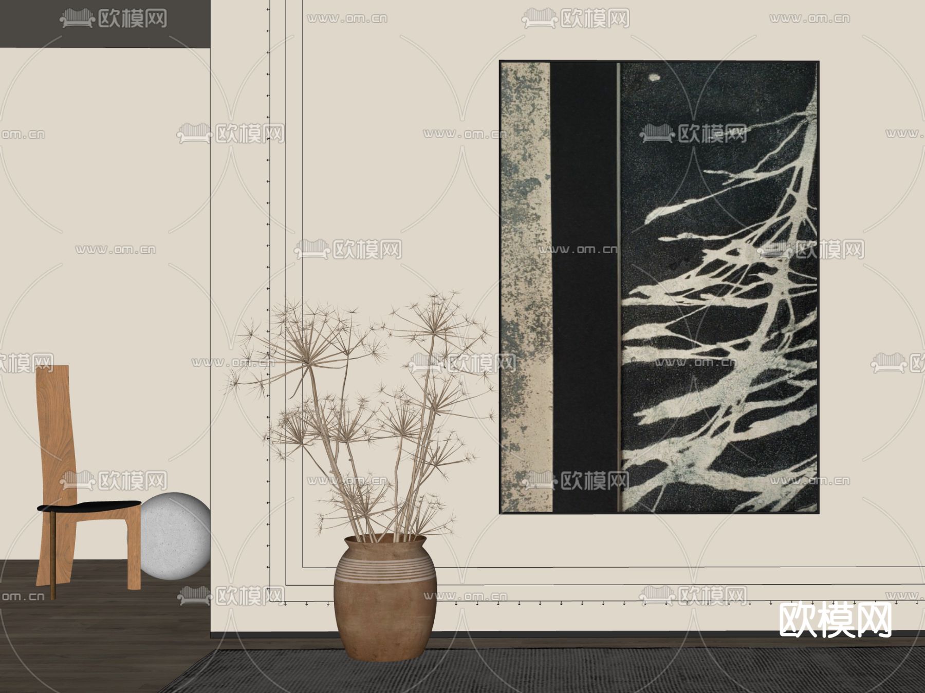 侘寂装饰画 挂画su模型下载（渲染图2）