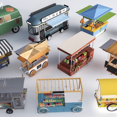  售卖亭 网红摊位 小吃摊 小吃车su模型 