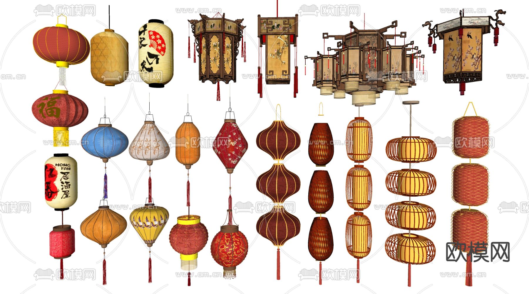 新中式灯笼 节庆灯 节日灯 氛围灯su模型下载（渲染图2）