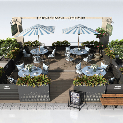  户外商业外摆 户外桌椅su模型 