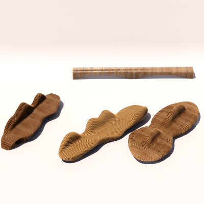  户外长凳 异形椅su模型 