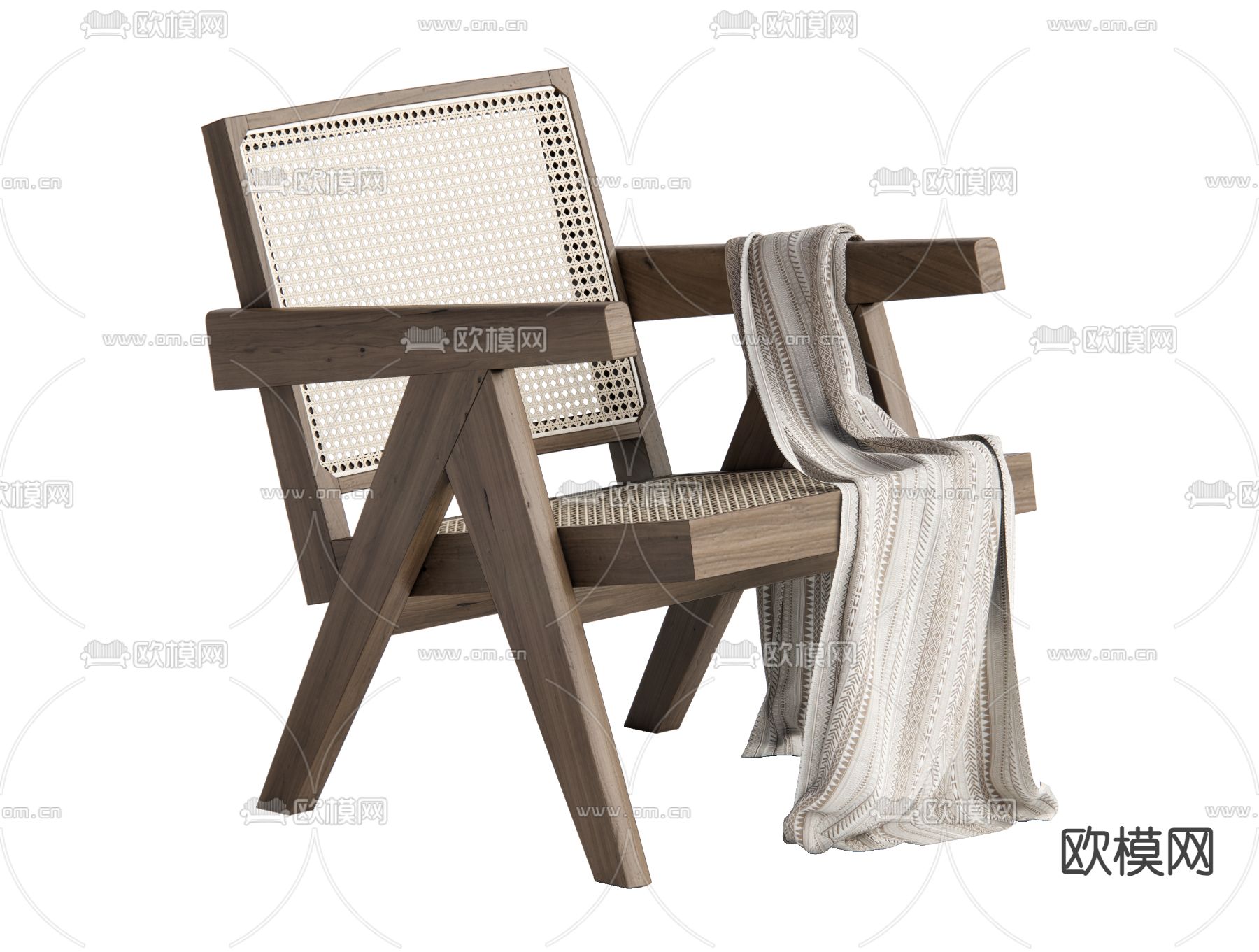 侘寂风藤编休闲椅su模型下载（渲染图1）