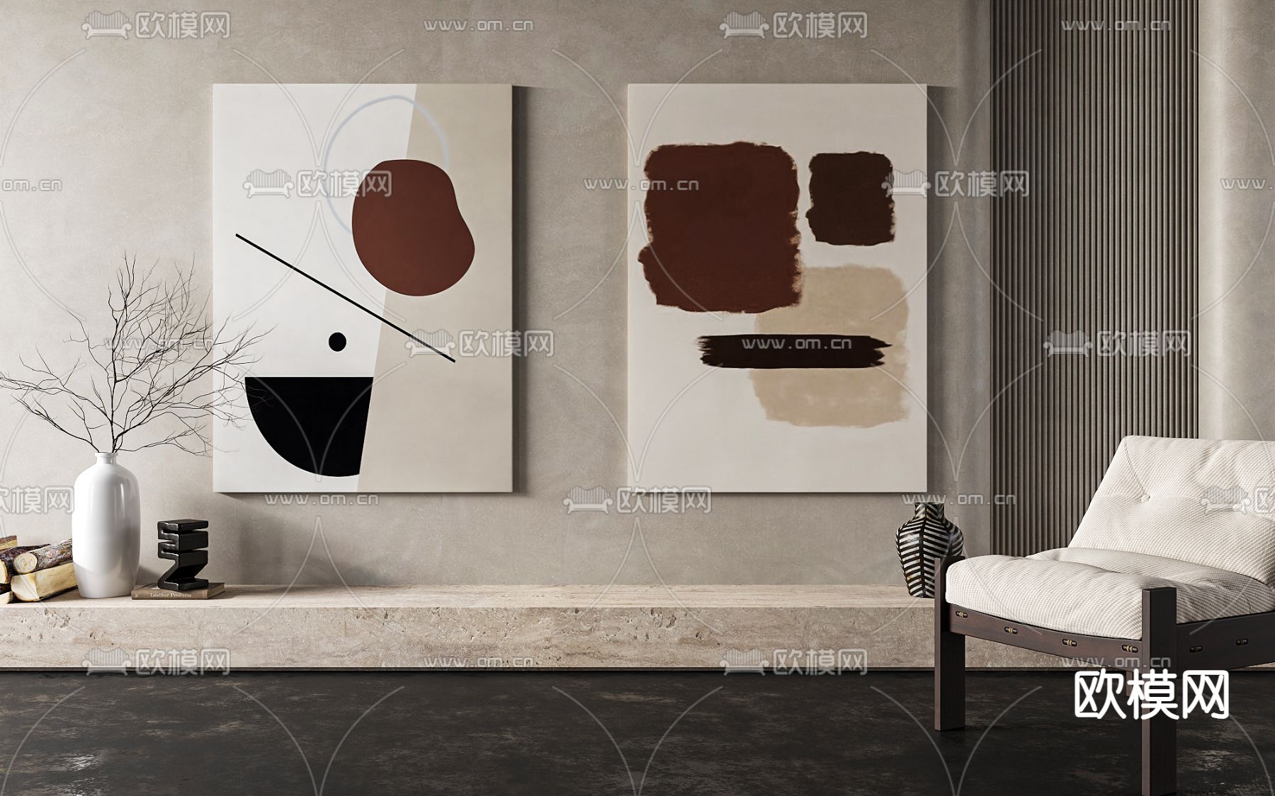 侘寂风装饰画 挂画su模型下载（渲染图1）