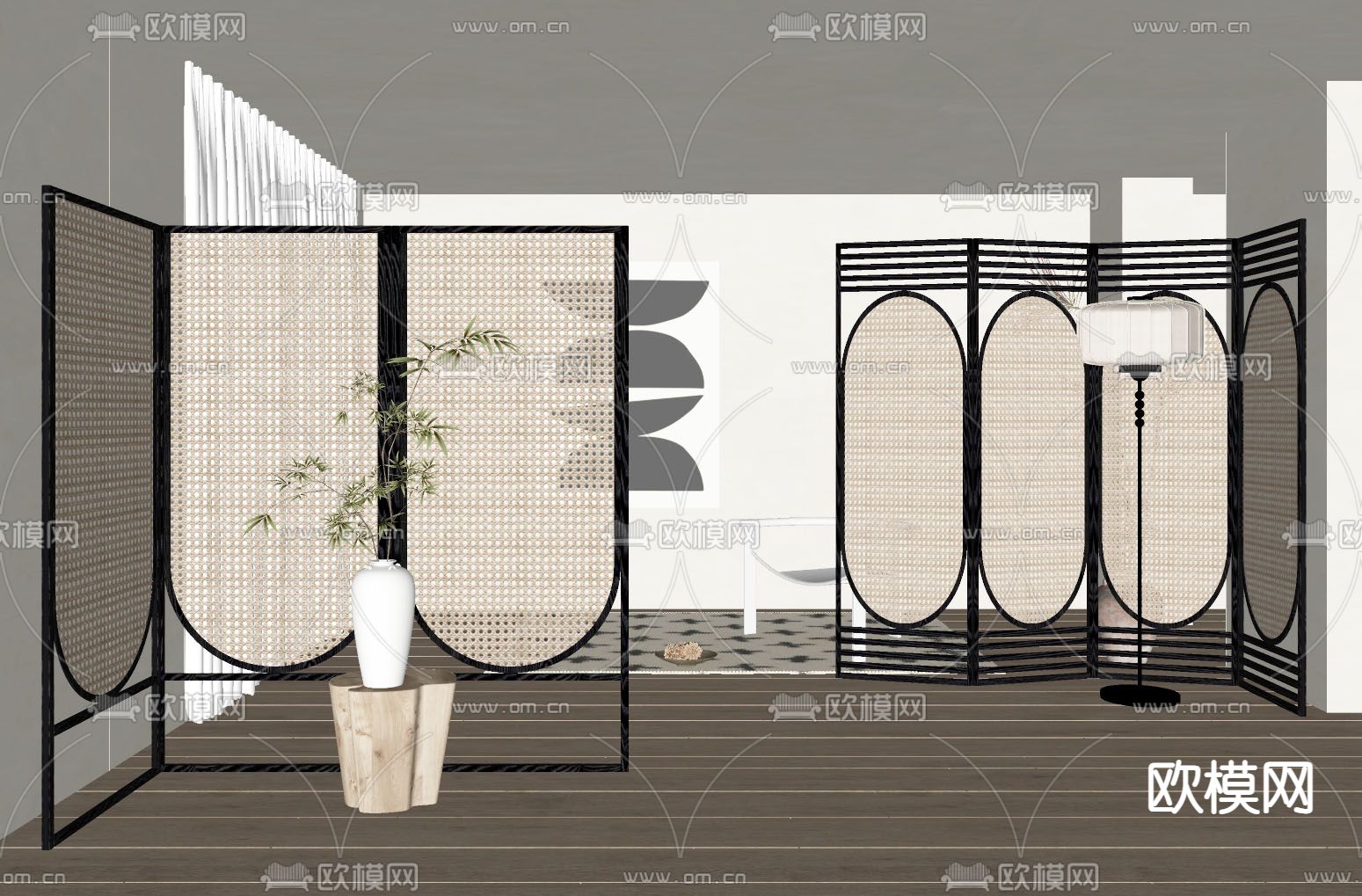 侘寂风屏风su模型下载（渲染图2）