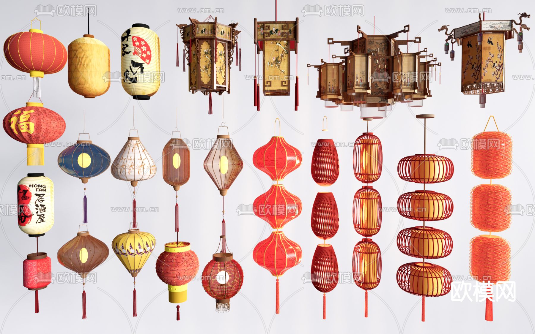 新中式灯笼 节庆灯 节日灯 氛围灯su模型下载（渲染图1）