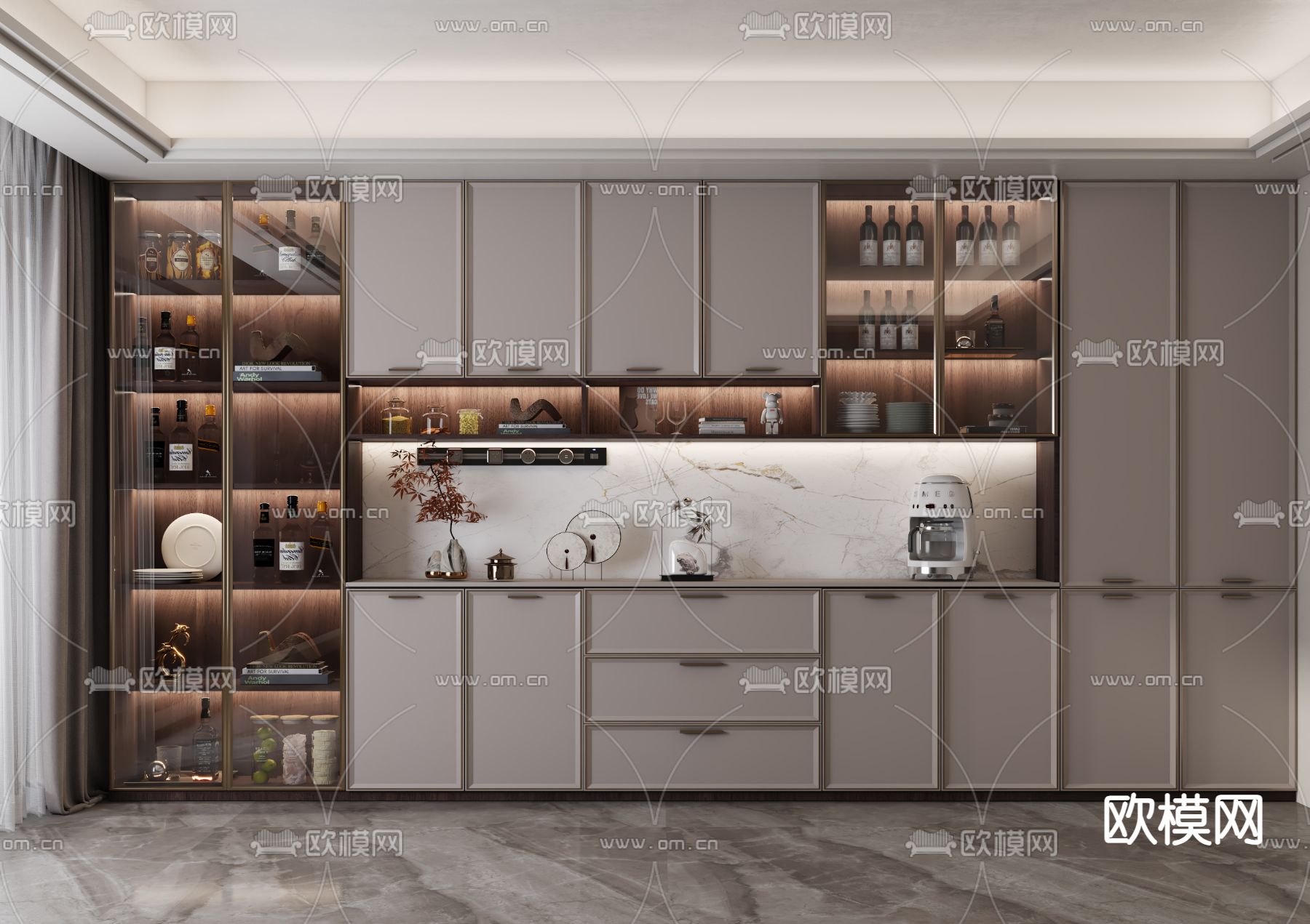新中式酒柜3d模型下载