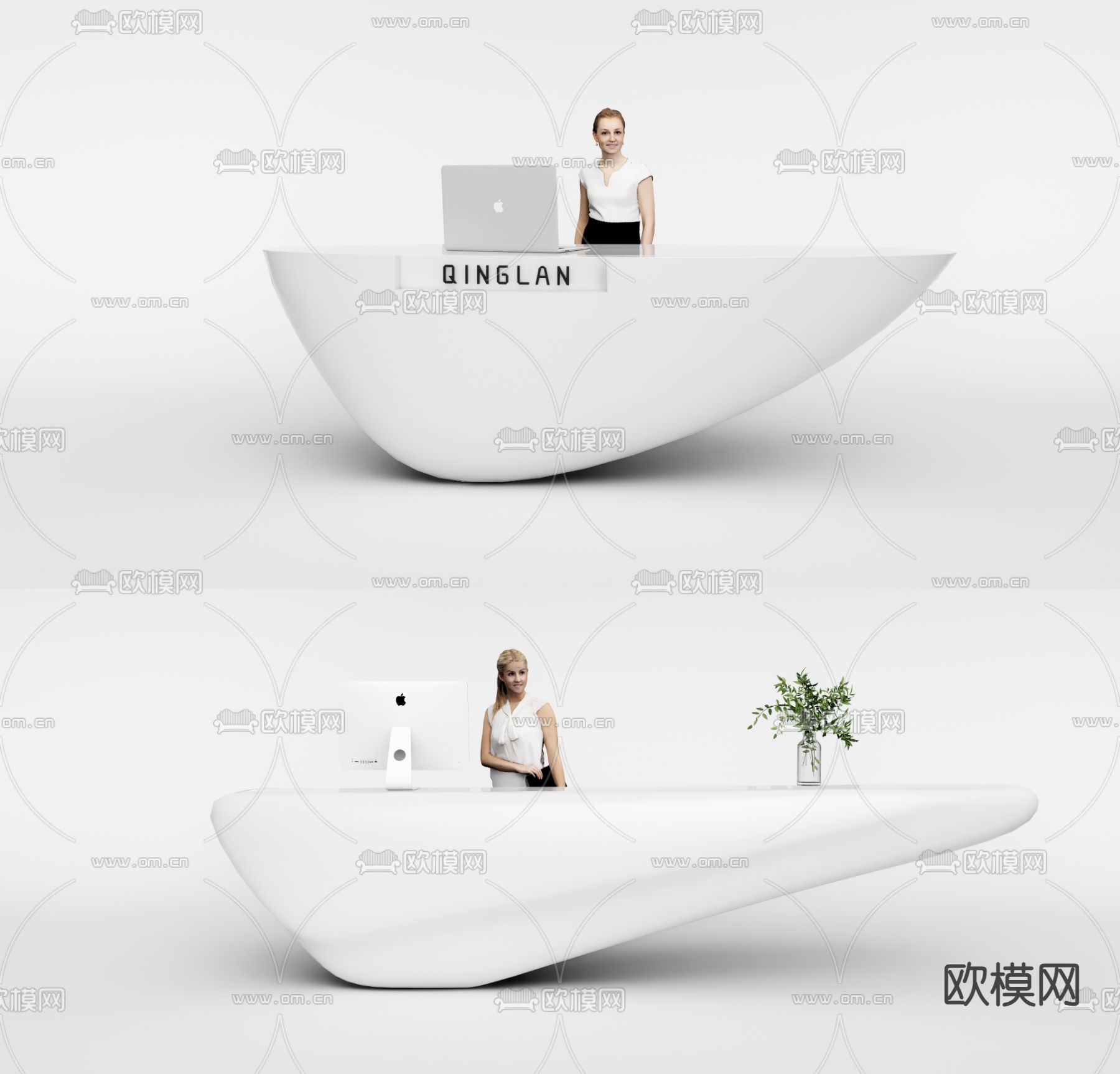 现代办公前台su模型下载（渲染图1）