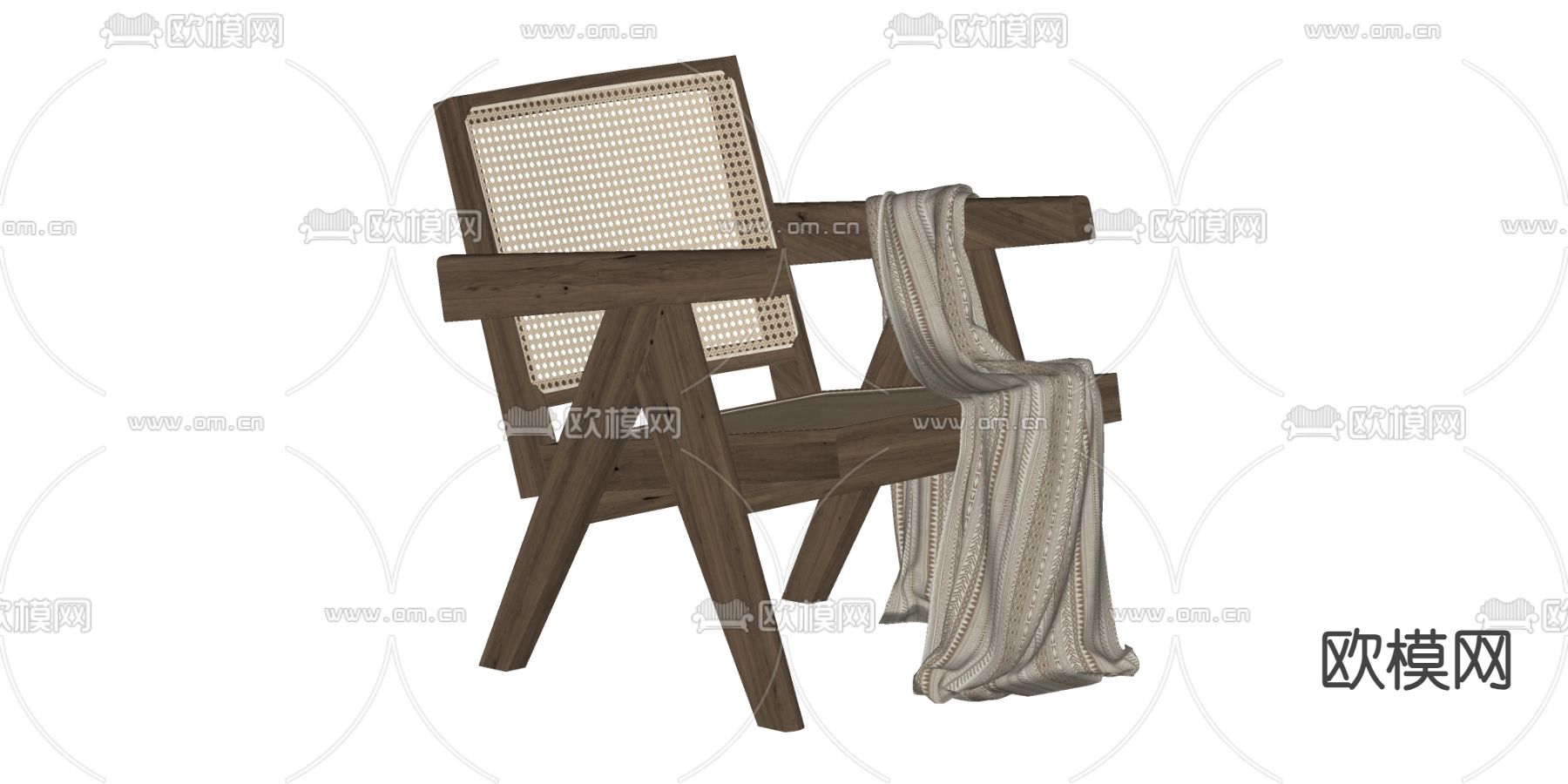 侘寂风藤编休闲椅su模型下载（渲染图2）