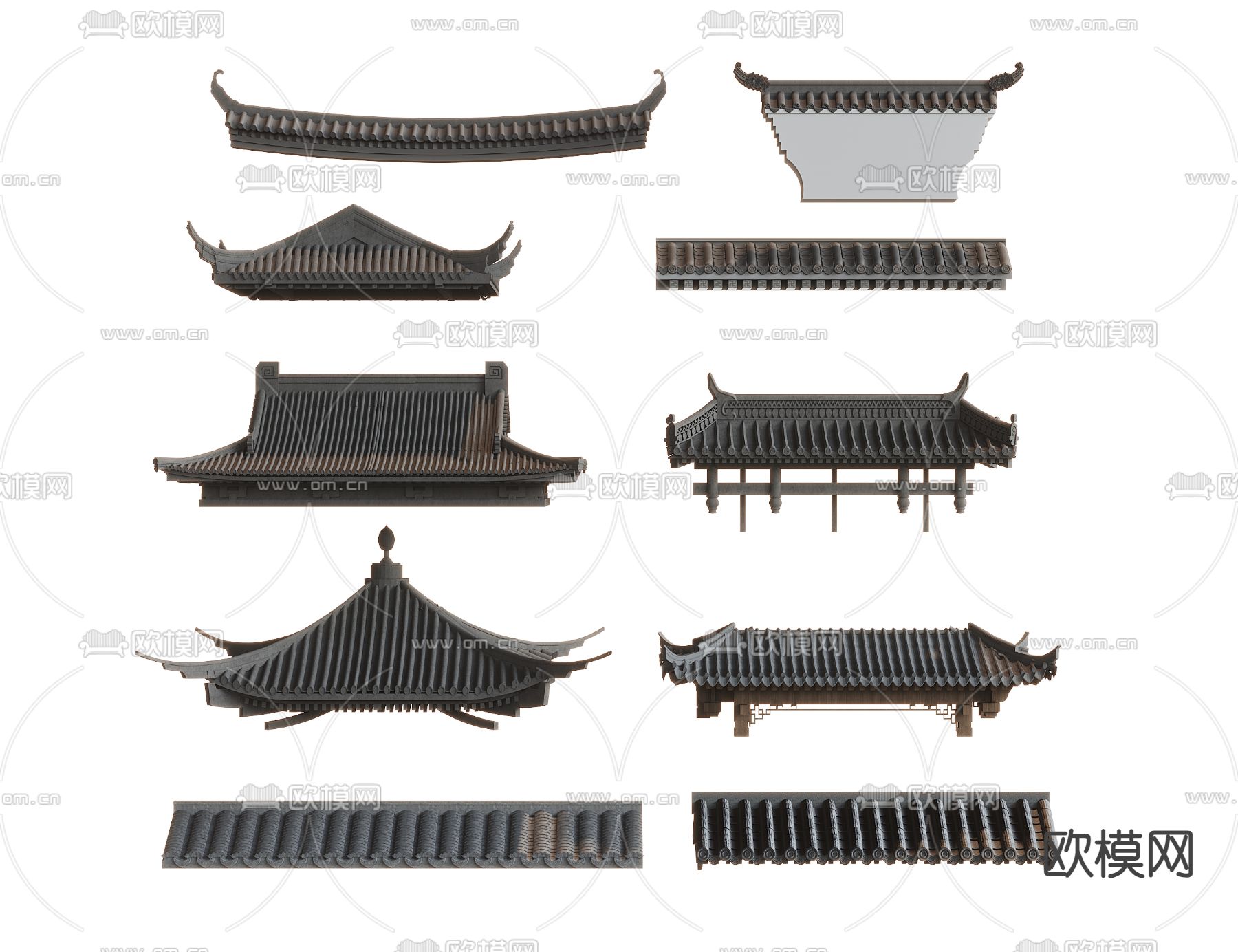 新中式屋檐 屋顶 瓦片 马头墙3d模型下载