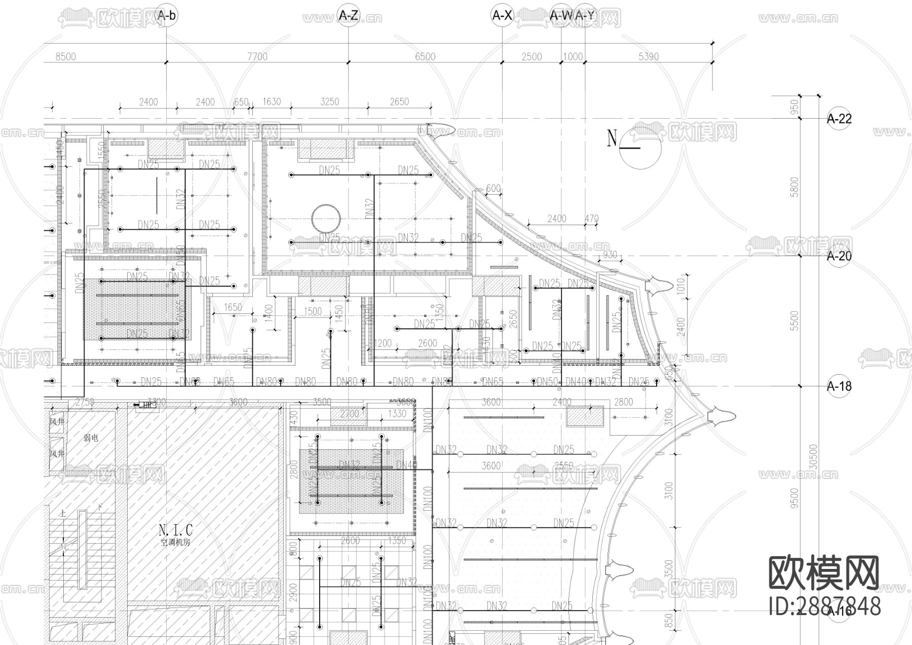 总部办公室给排水CAD施工图下载（渲染图4）