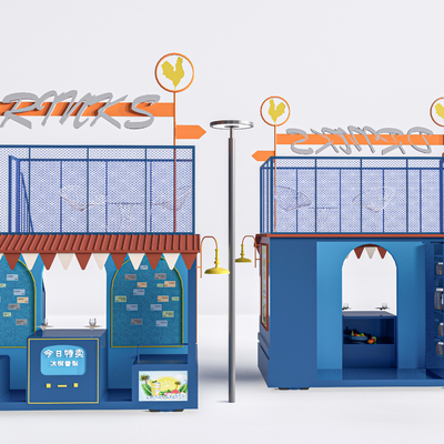  小吃车 夜市摊位 售货亭su模型 