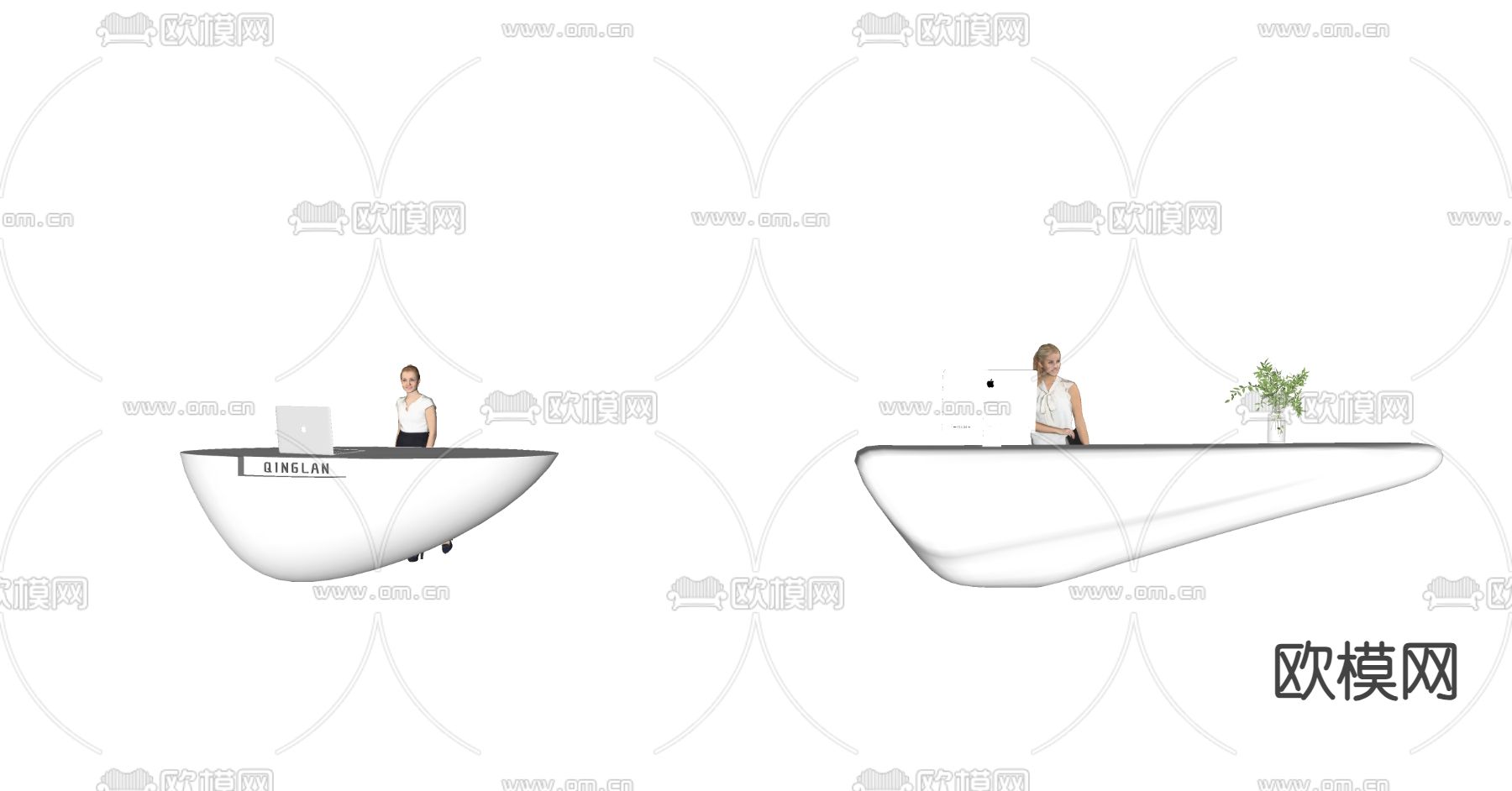 现代办公前台su模型下载（渲染图2）