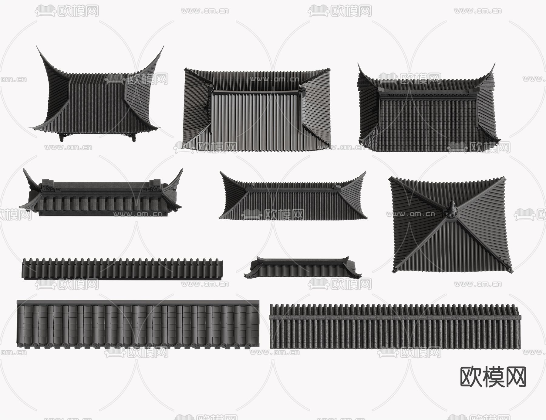 新中式屋檐 房檐 屋顶 瓦片3d模型下载