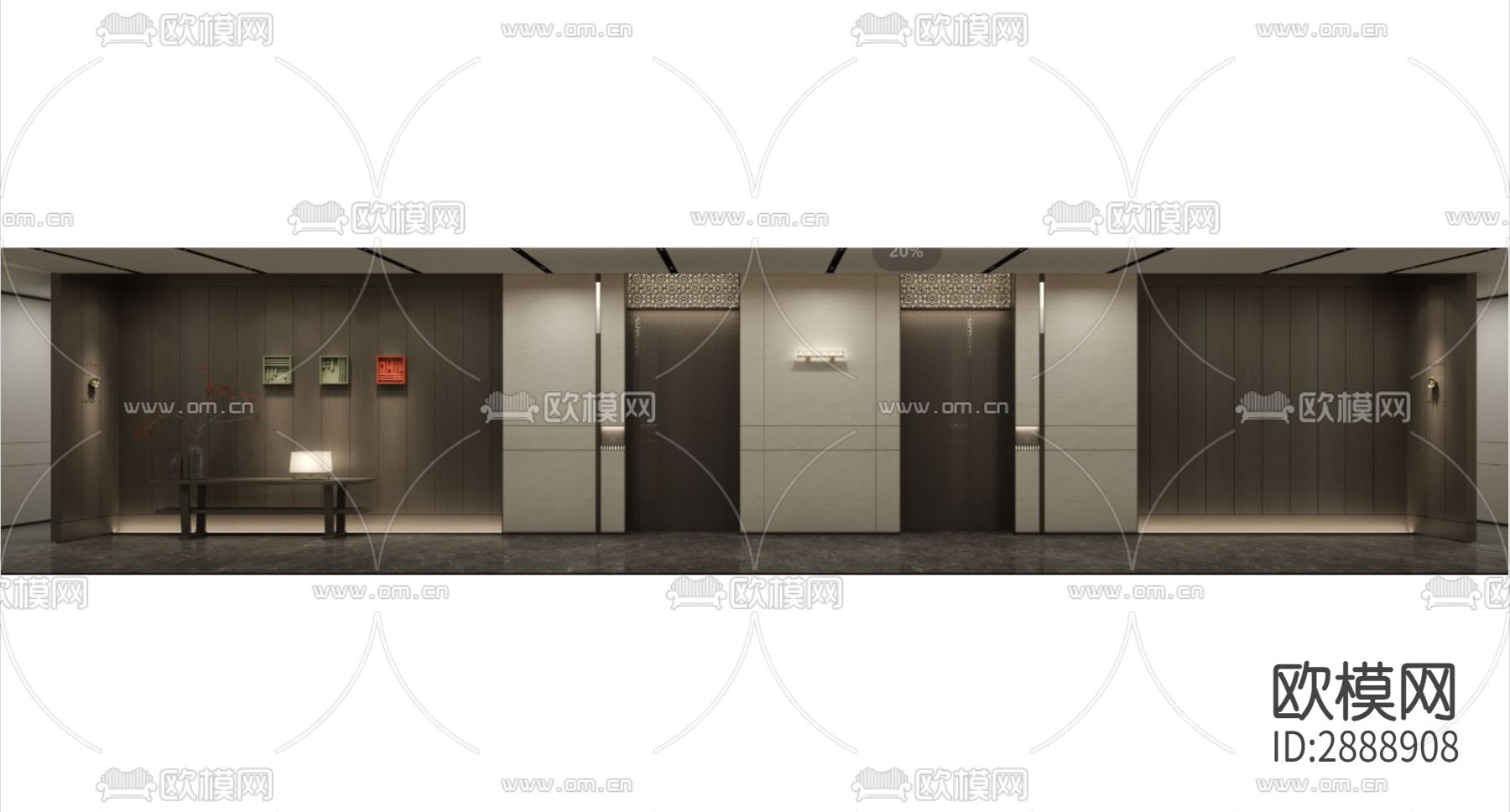 丹健国际-西安凯悦酒店标准层公区走廊cad施工图下载（渲染图5）