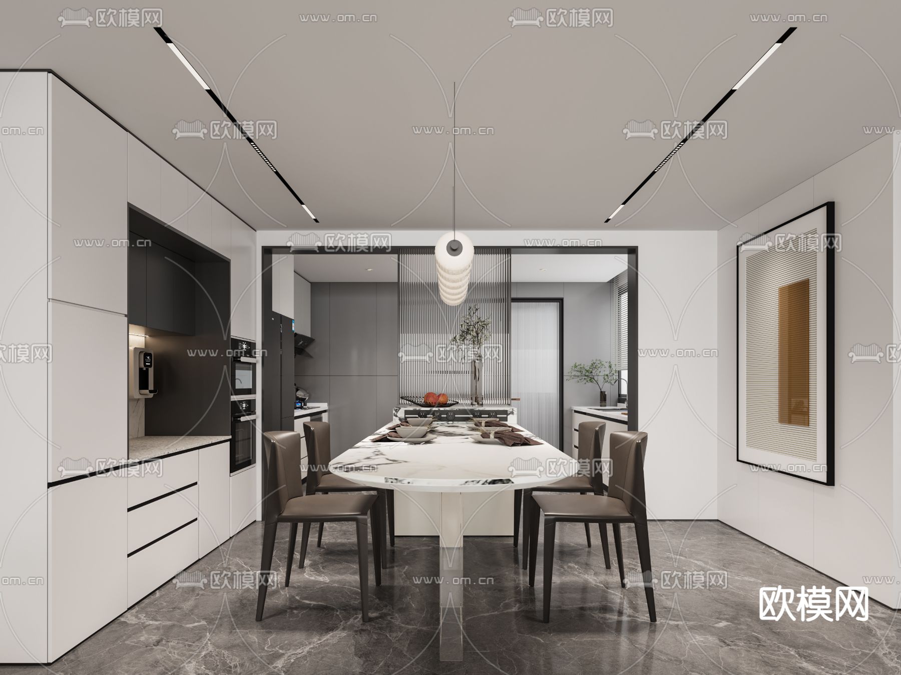 现代客厅 餐厅3d模型下载（渲染图2）