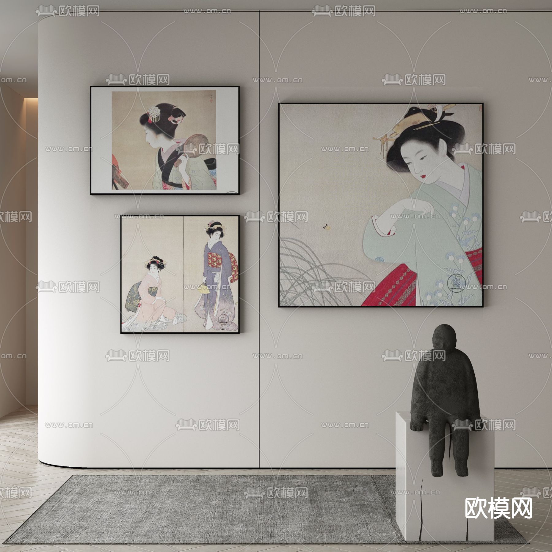 日式装饰画 人像画3d模型下载