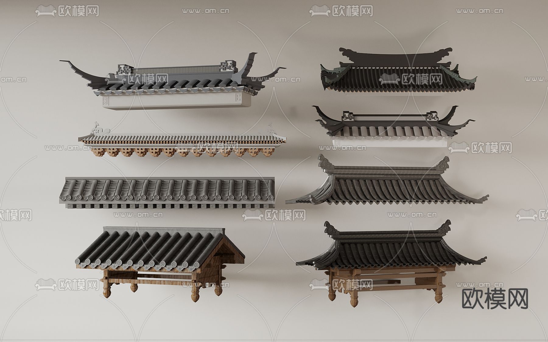 中式房檐  屋檐 飞檐 房顶 屋脊3d模型下载