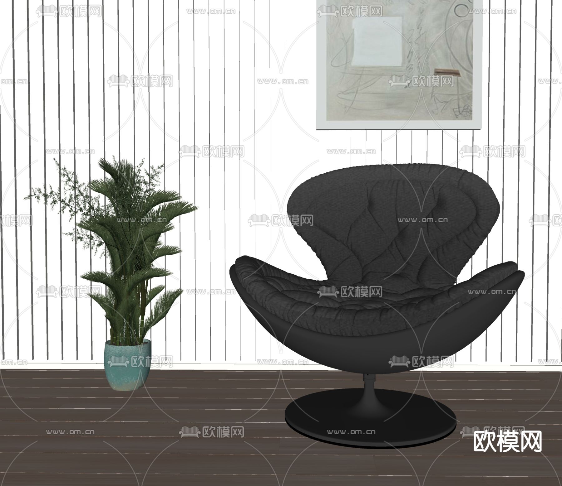 现代休闲椅su模型下载（渲染图2）