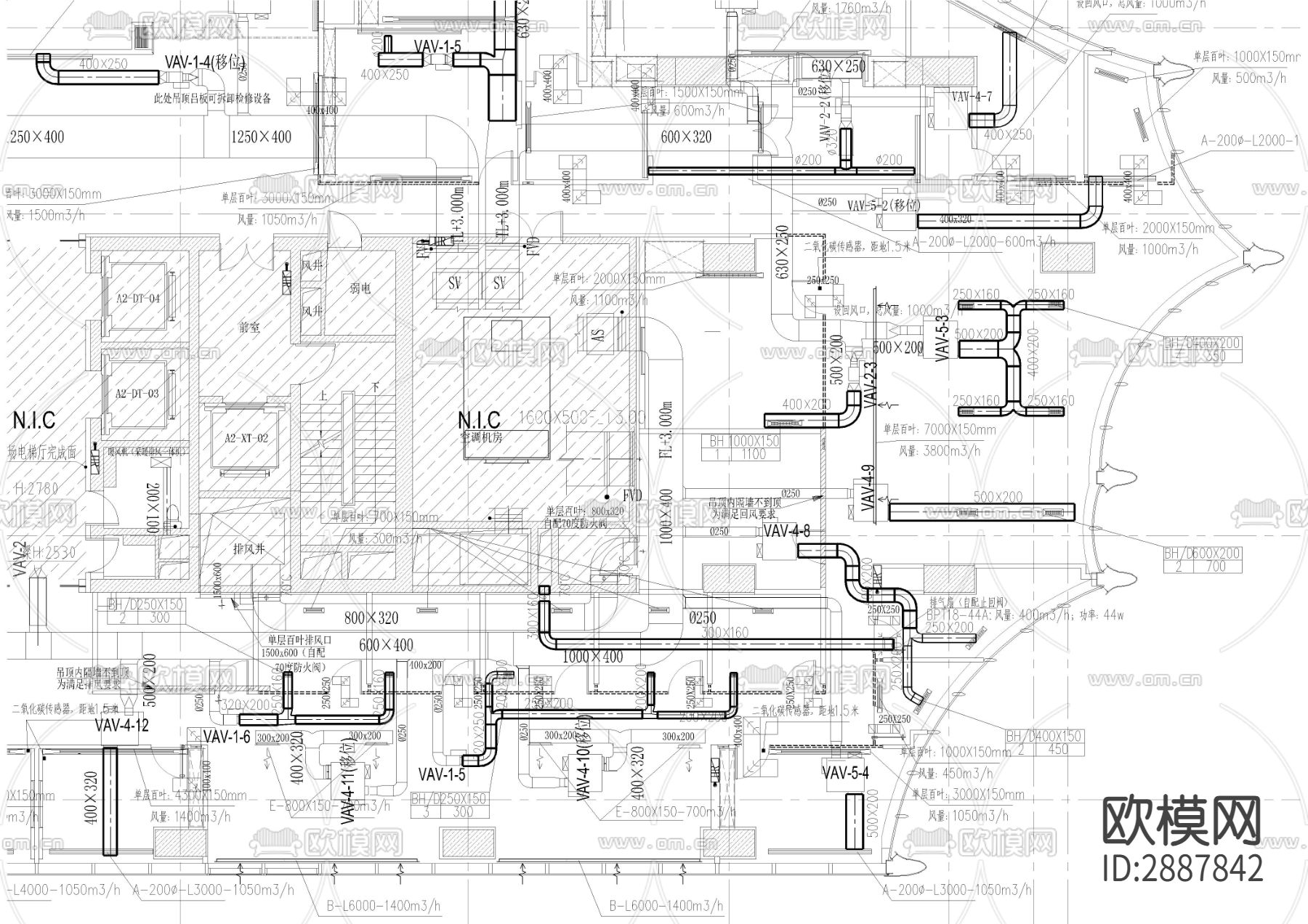 新办公室暖通空调通风空调水管CAD平面图下载（渲染图3）