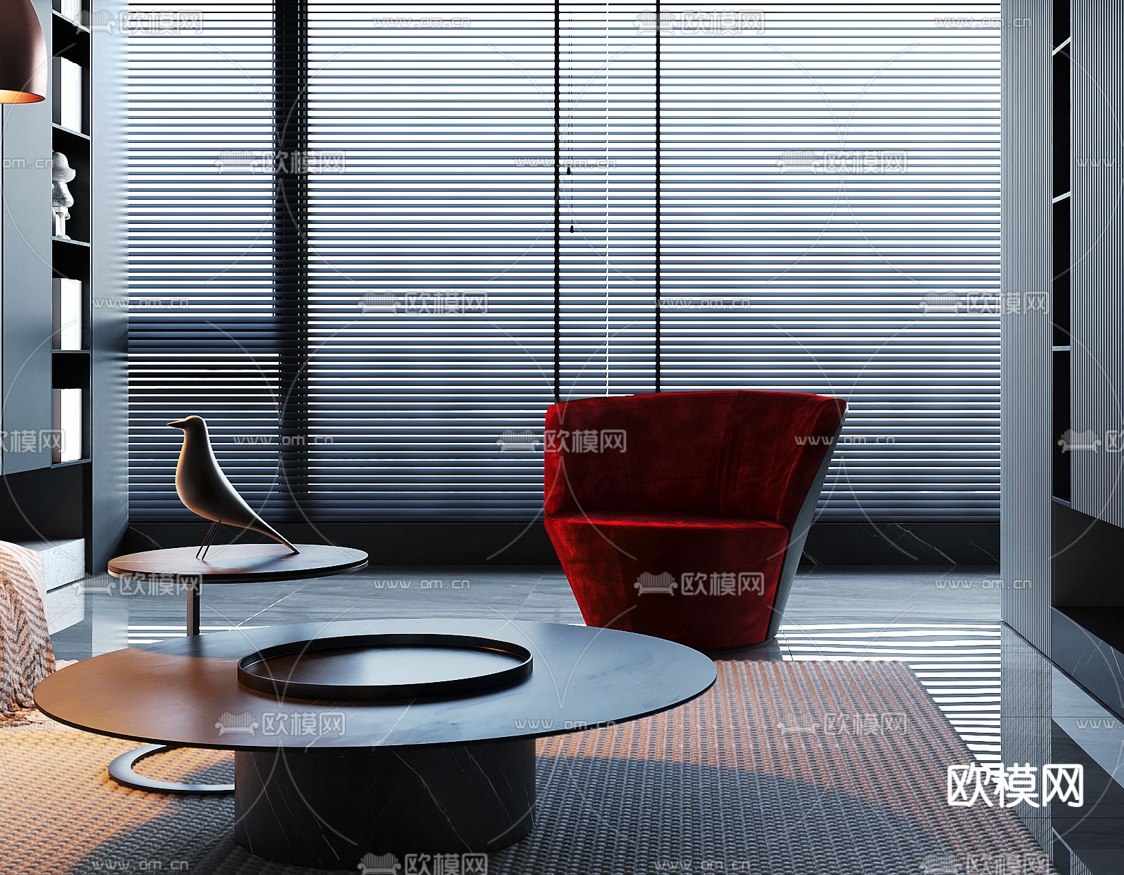 暗黑风客厅 餐厅3d模型下载（渲染图2）