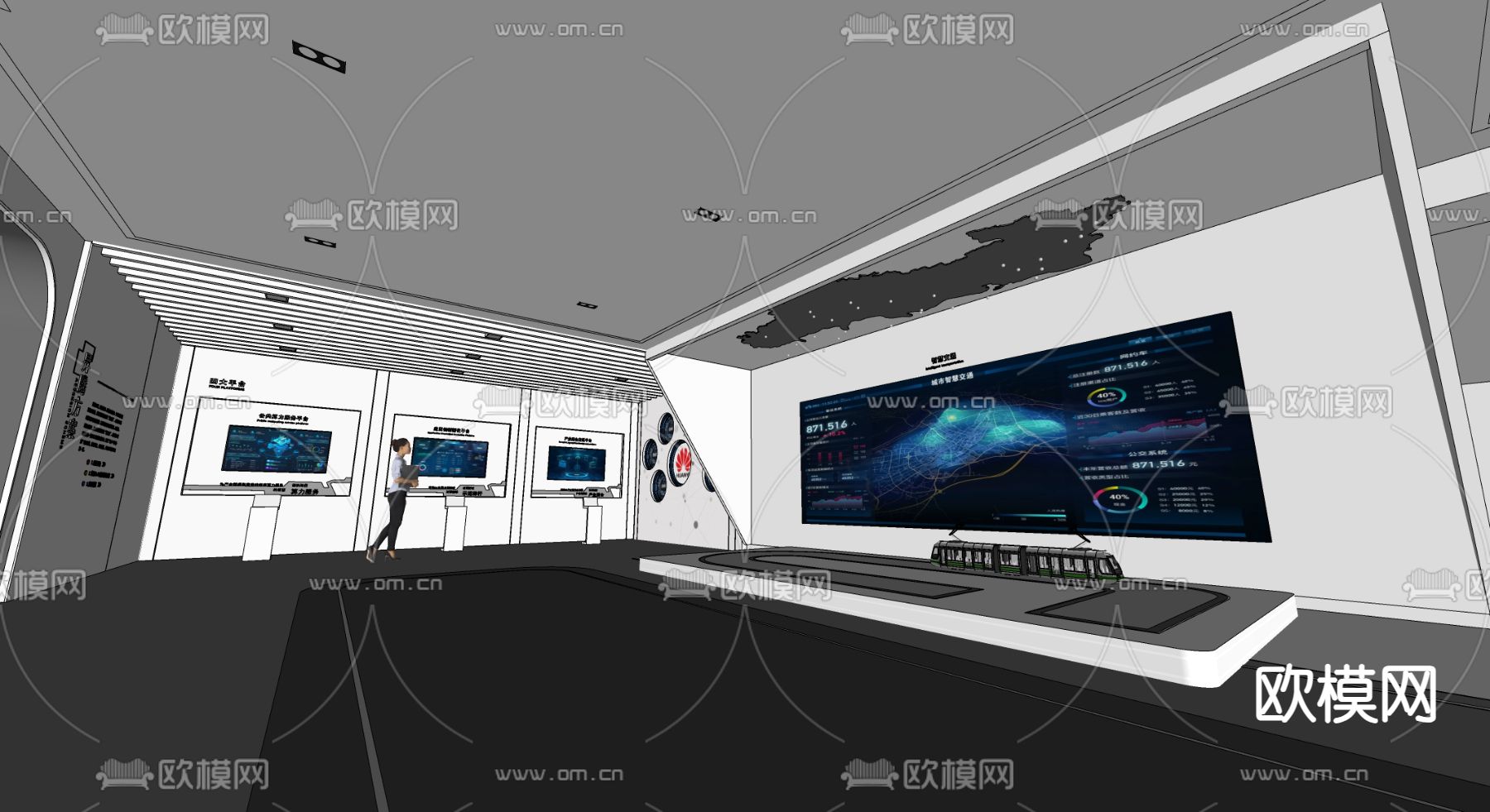 现代科技展厅su模型下载（渲染图2）