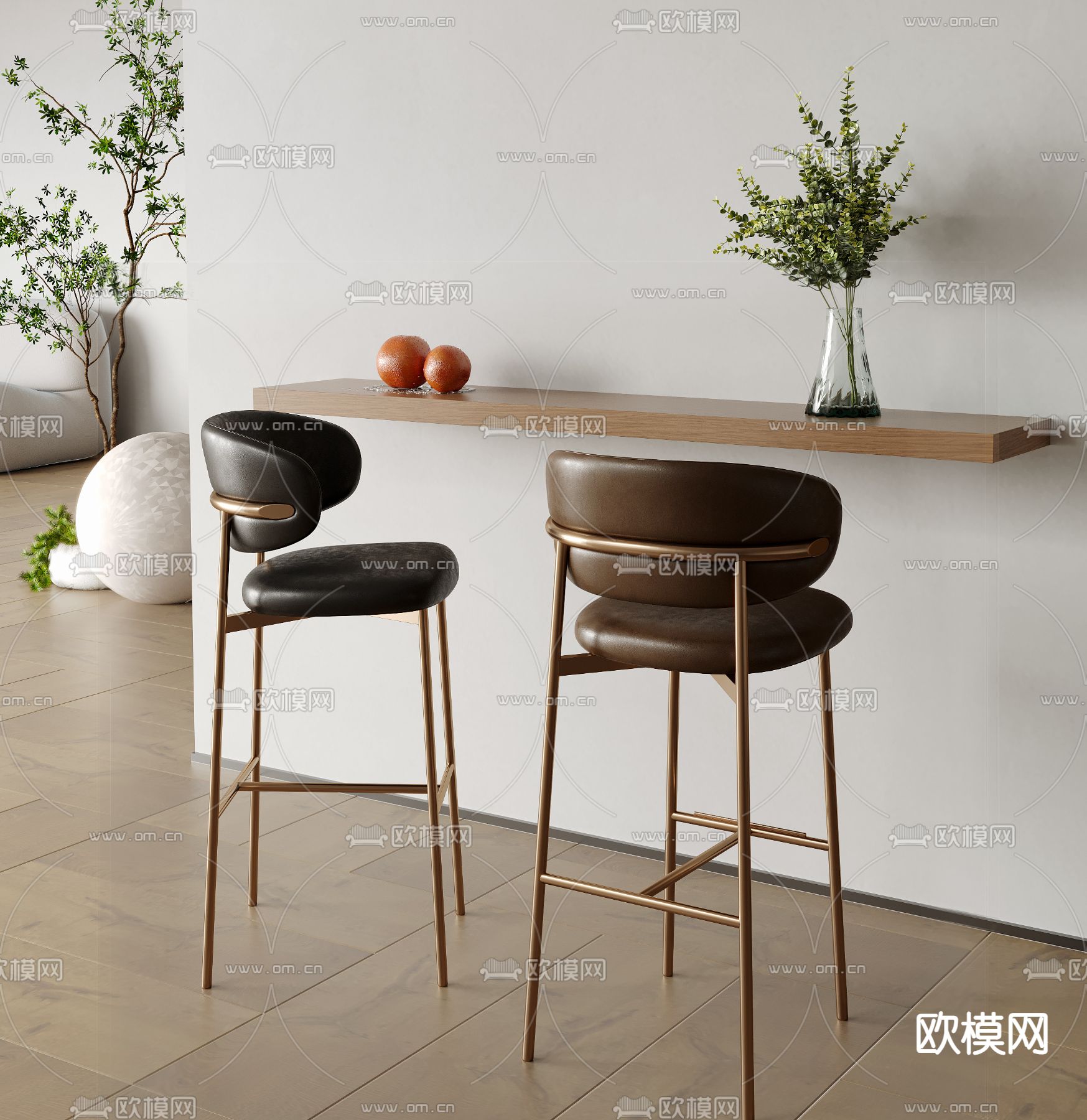 皮革吧椅 吧凳 高脚凳3d模型下载