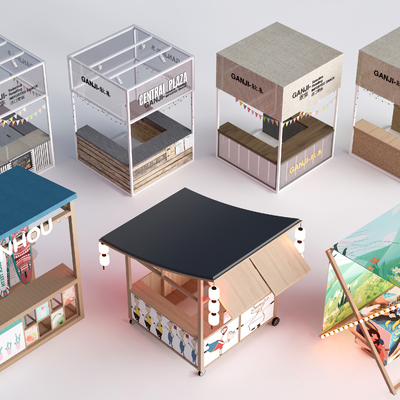  售卖亭 网红摊位 小吃摊 小吃车su模型 