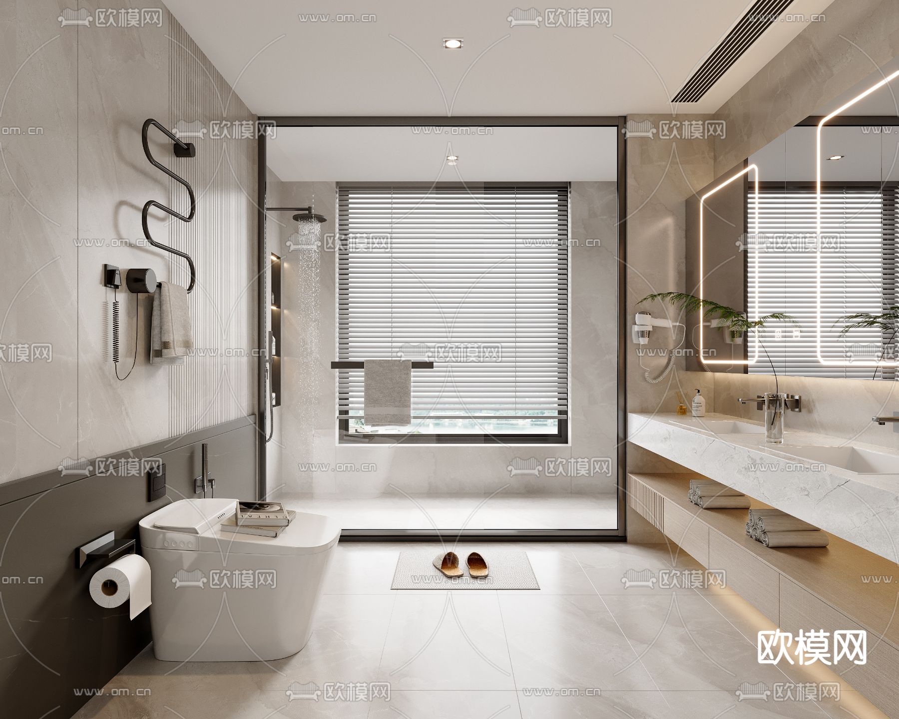 现代卫生间su模型下载（渲染图1）