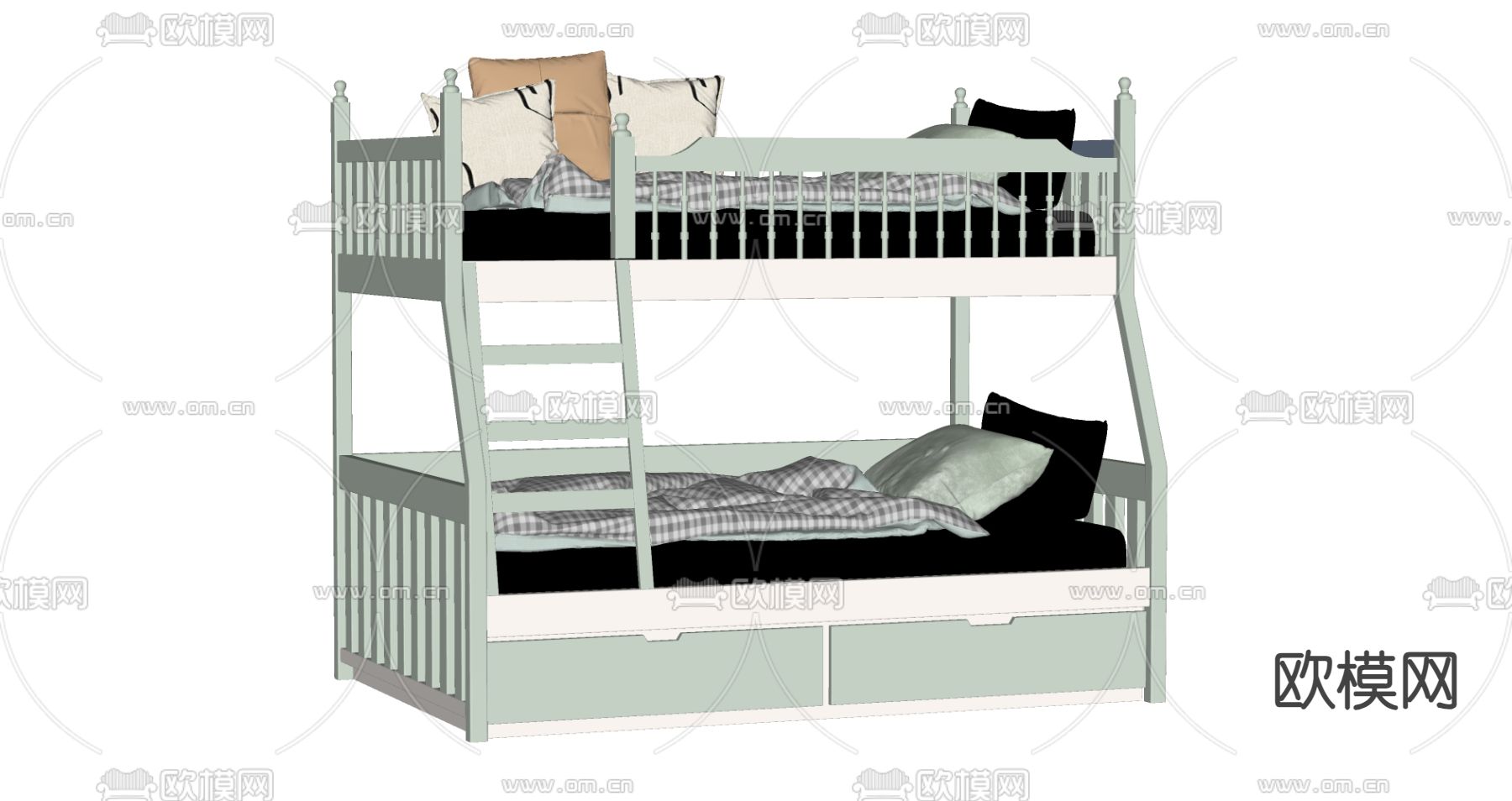 儿童上下床 双层床su模型下载（渲染图2）