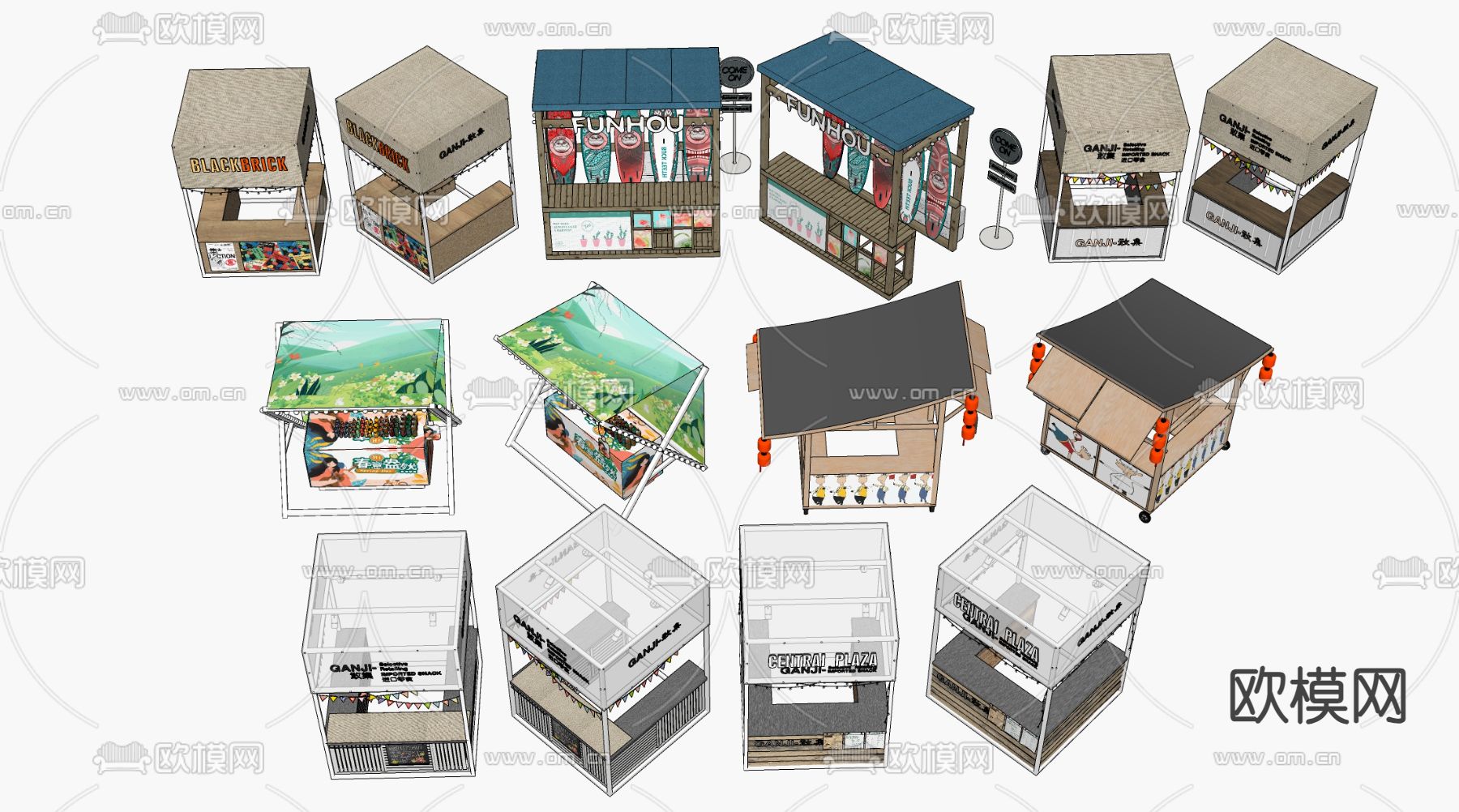 摊位 小吃车 小吃摊su模型下载（渲染图2）