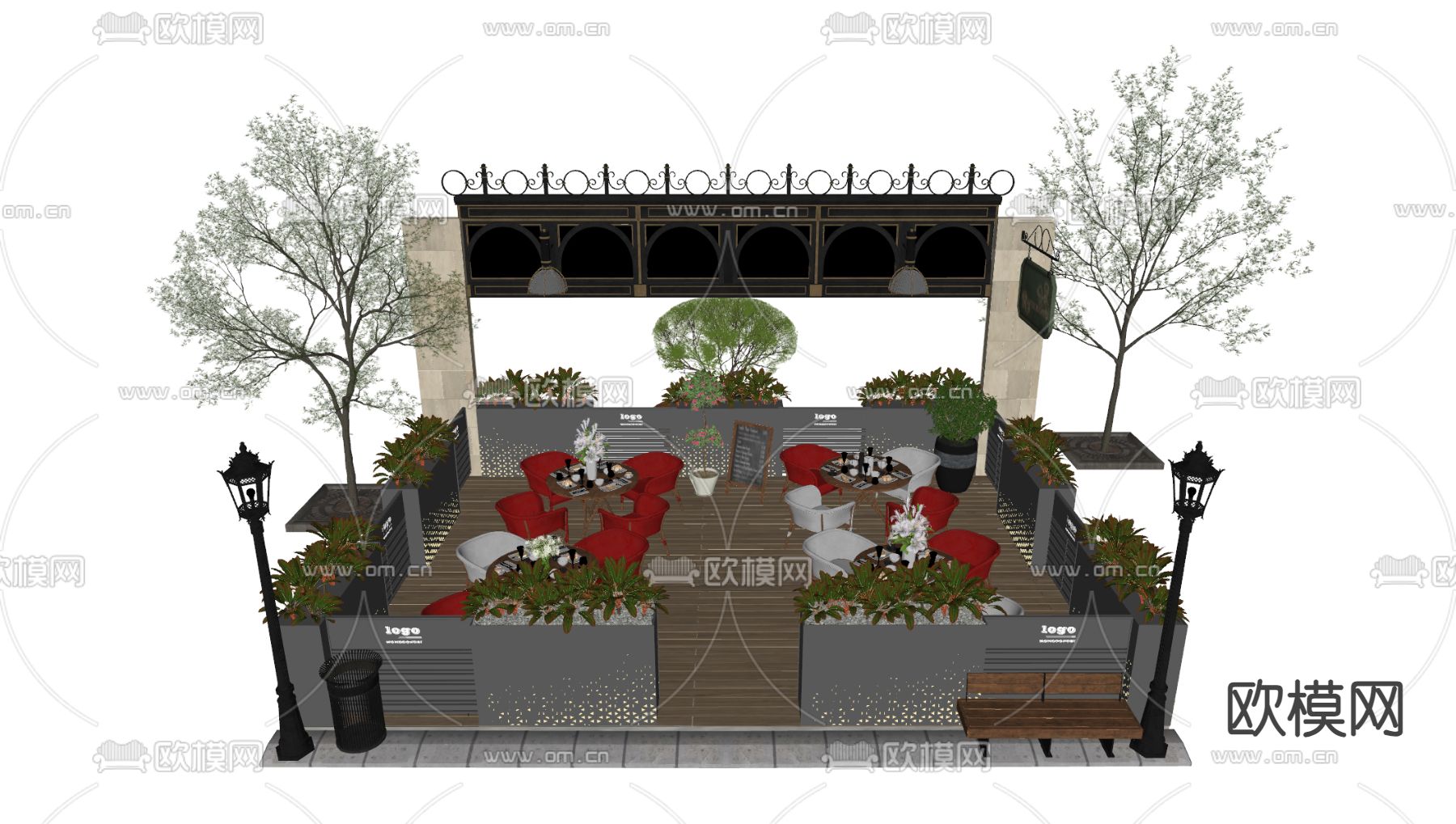 户外商业外摆 户外桌椅su模型下载（渲染图3）
