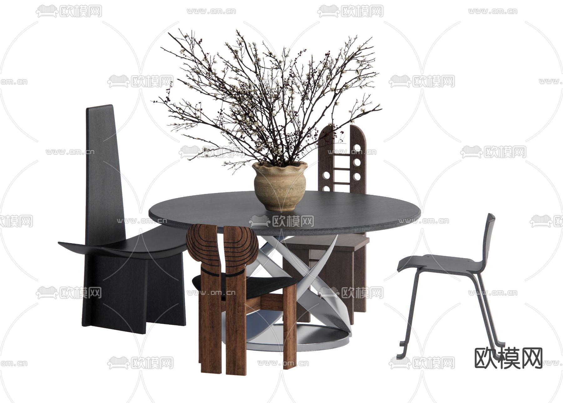 中古风餐桌椅su模型下载（渲染图1）