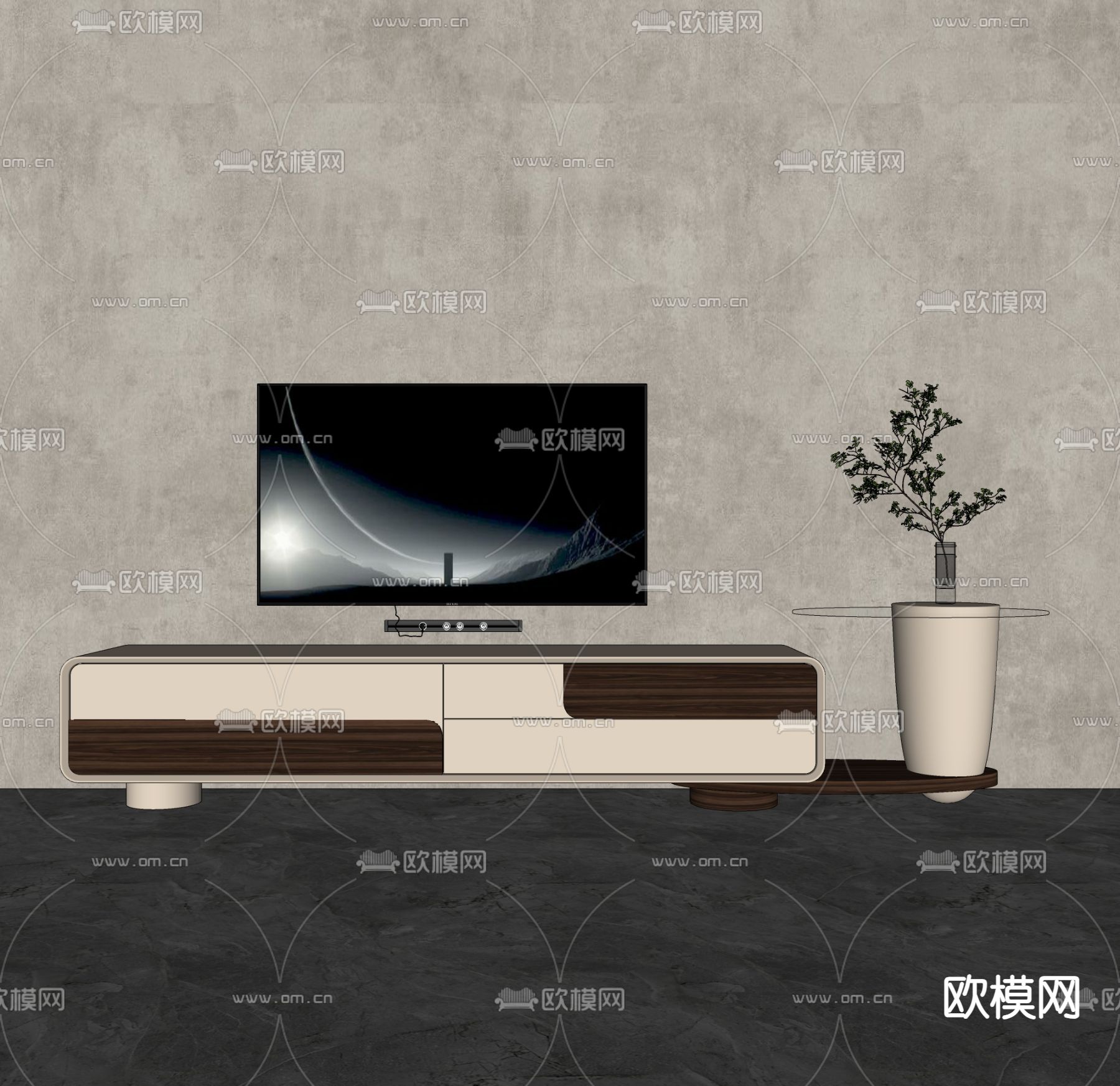 侘寂风电视柜su模型下载（渲染图2）