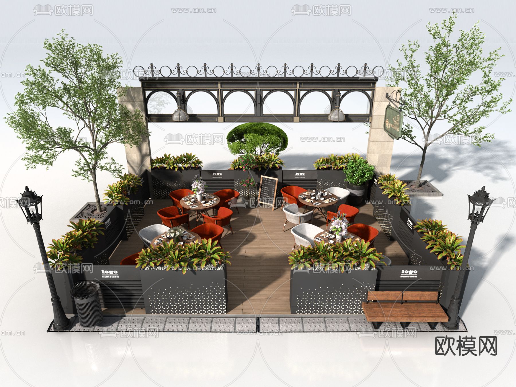 户外商业外摆 户外桌椅su模型下载（渲染图1）