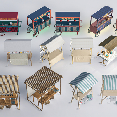  摊位 小吃车 小吃摊su模型 