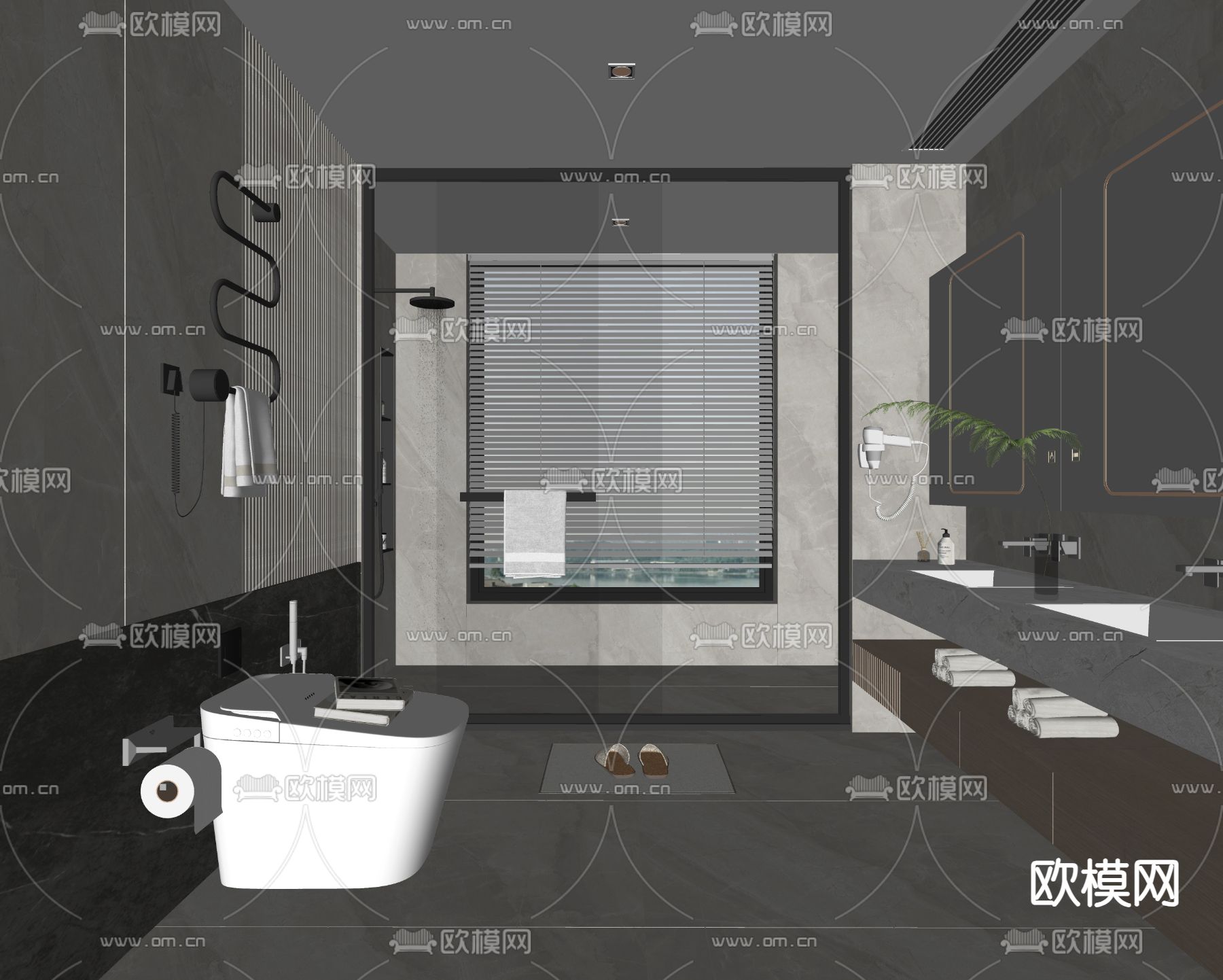 现代卫生间su模型下载（渲染图2）