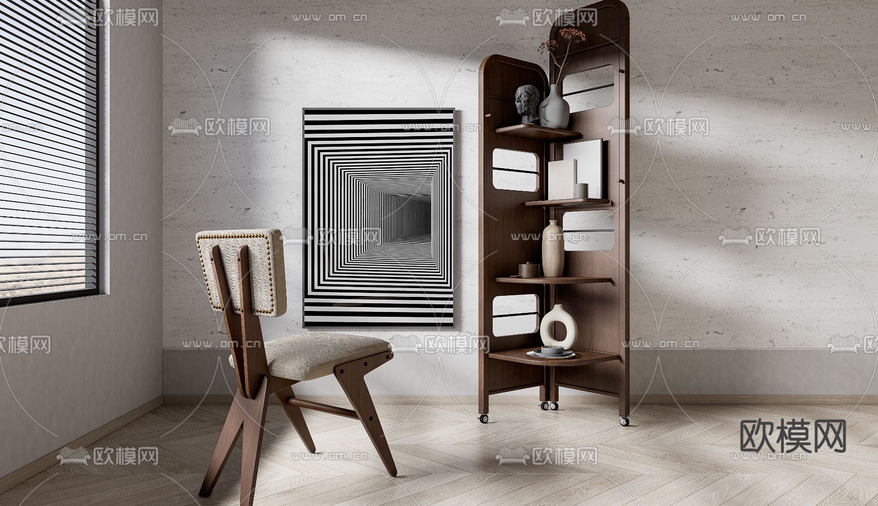 侘寂风单椅 书柜su模型下载（渲染图1）