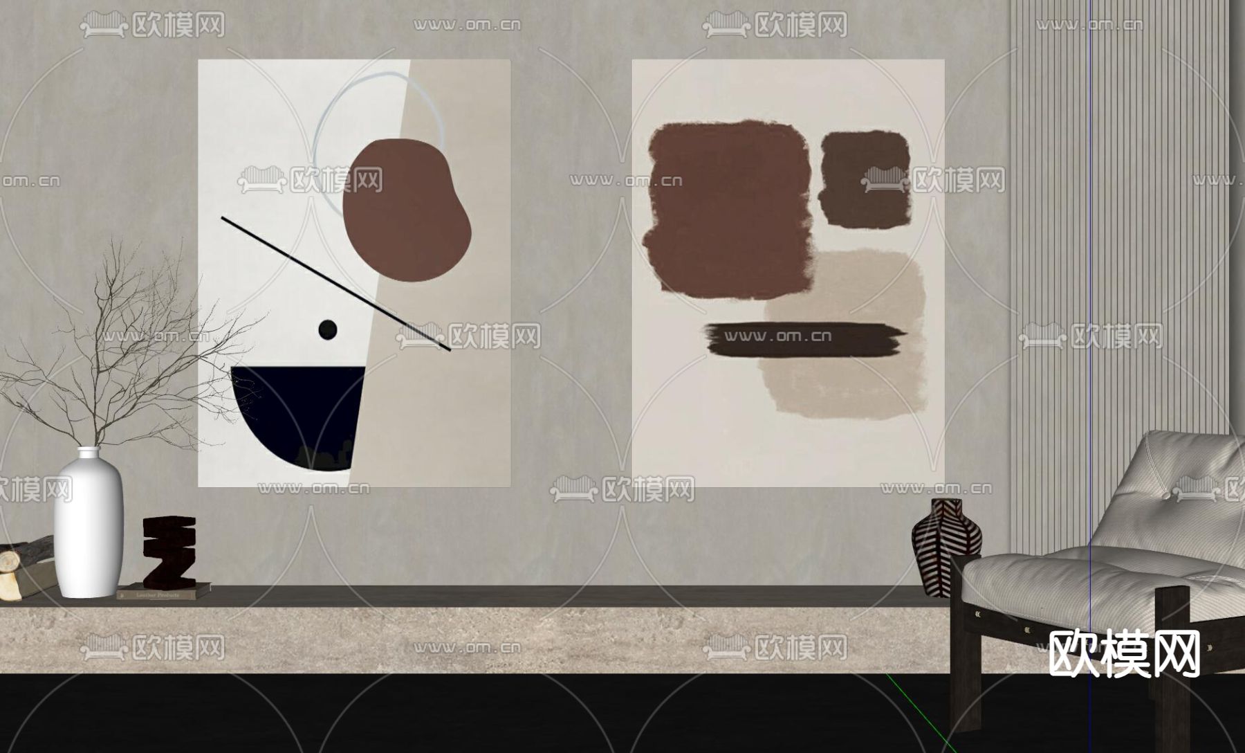 侘寂风装饰画 挂画su模型下载（渲染图2）