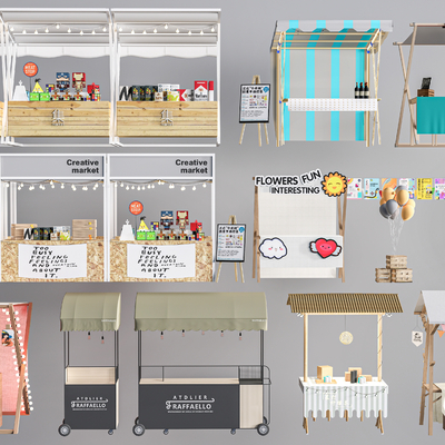  小吃车 夜市摊位 售货亭su模型 