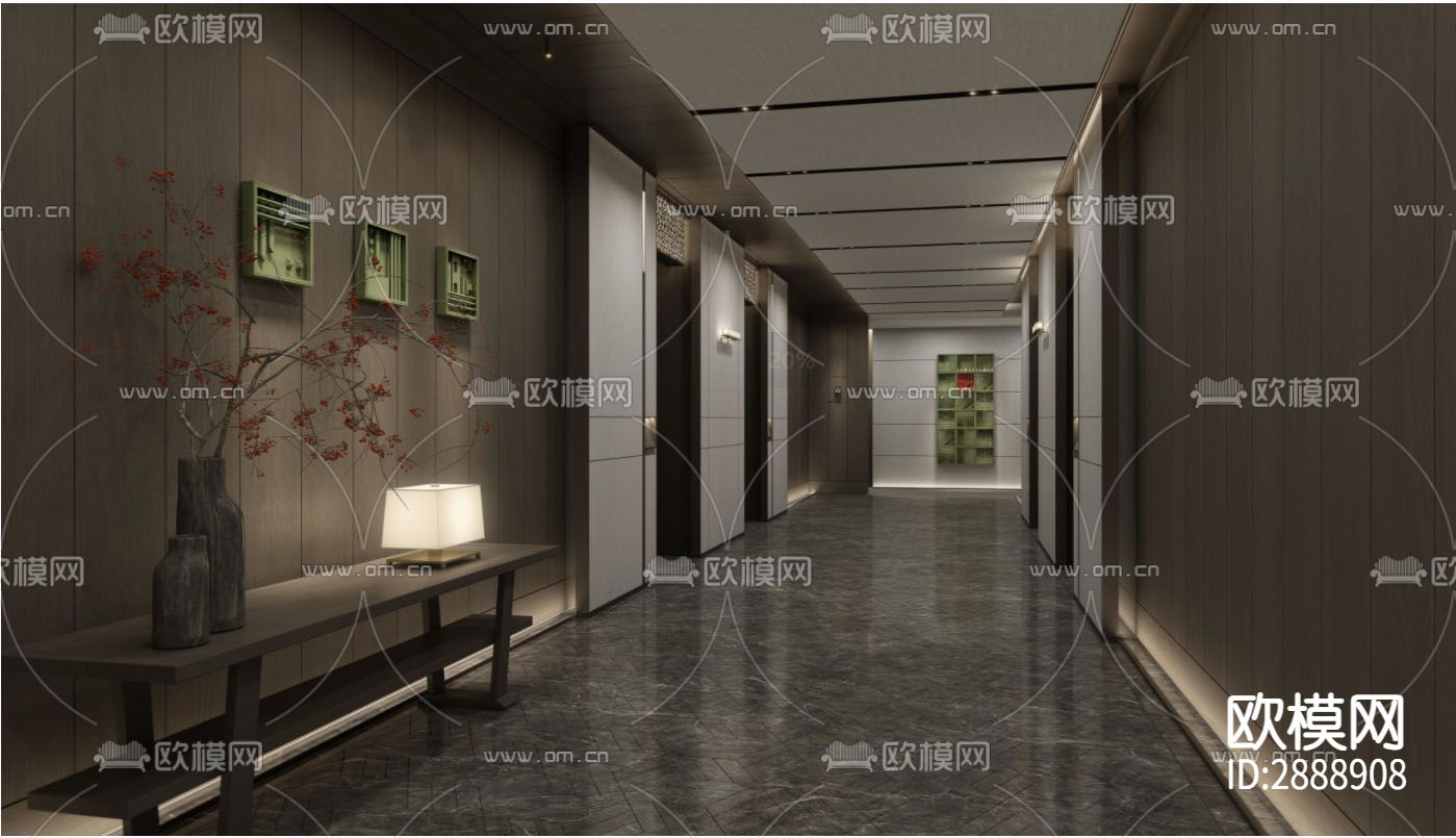 丹健国际-西安凯悦酒店标准层公区走廊cad施工图下载（渲染图6）